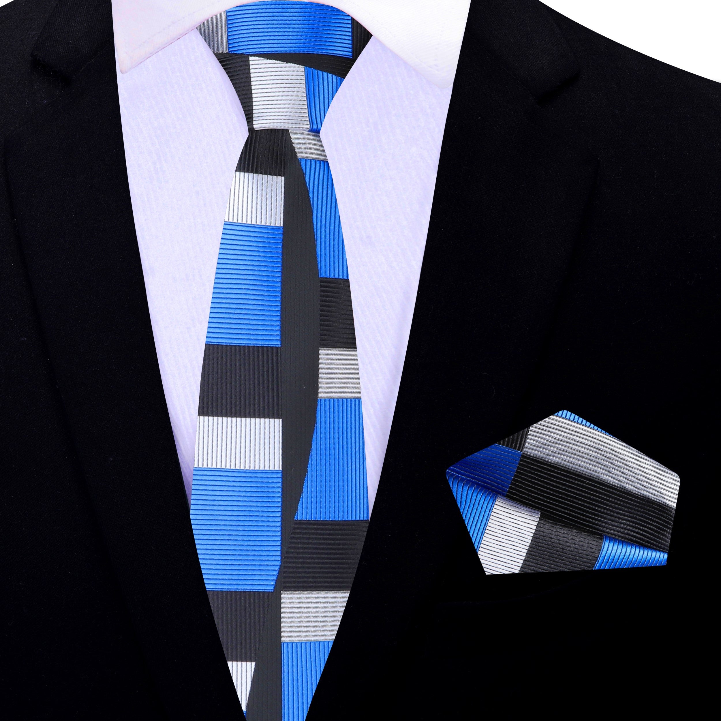 Westcott Geometric Silk Necktie – Elegant Blue & Silver Pattern for Formal Events - Image 6