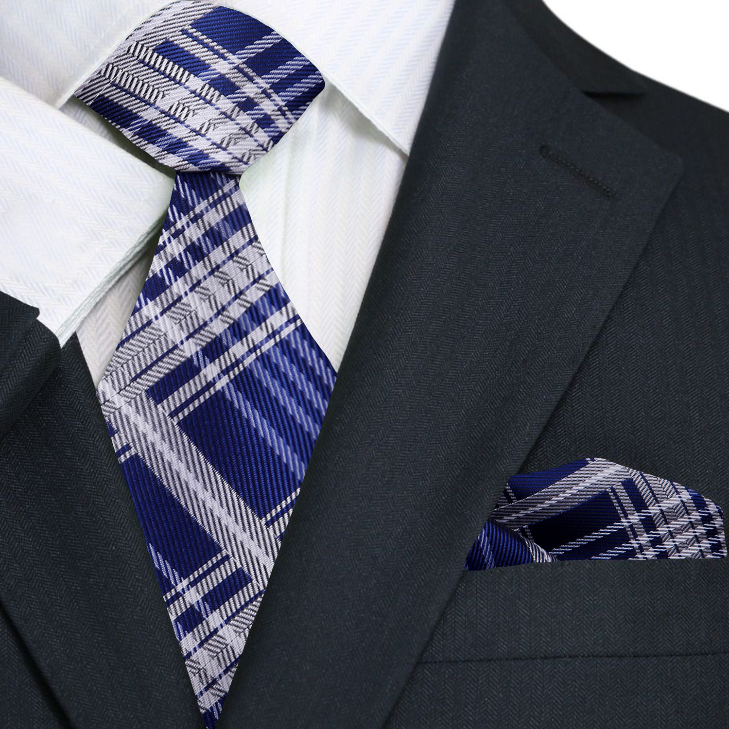 Close-up of silk texture and plaid pattern – ideal necktie for weddings and formal events.