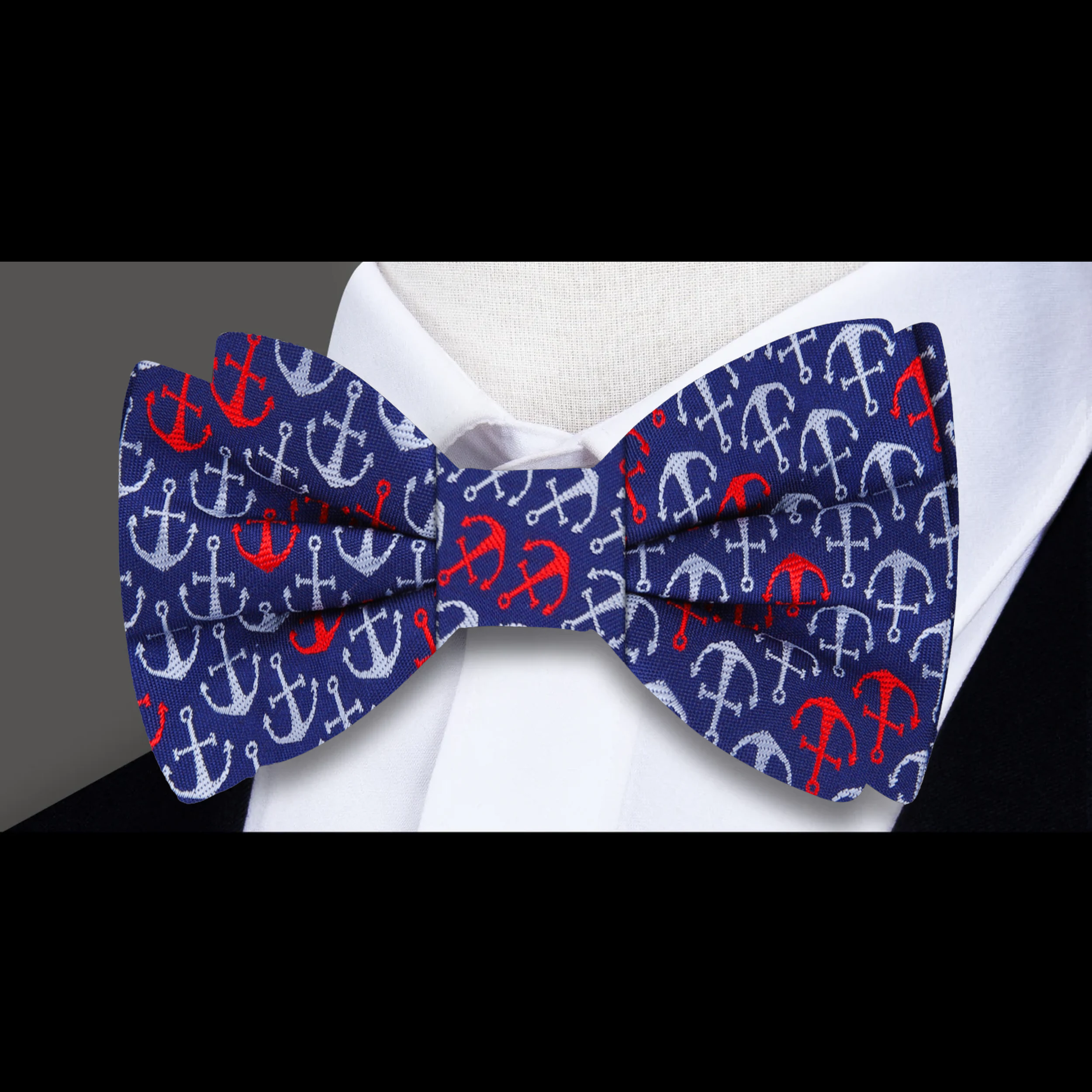 Close-up of the anchor pattern on the Nautical Anchor Bow Tie.