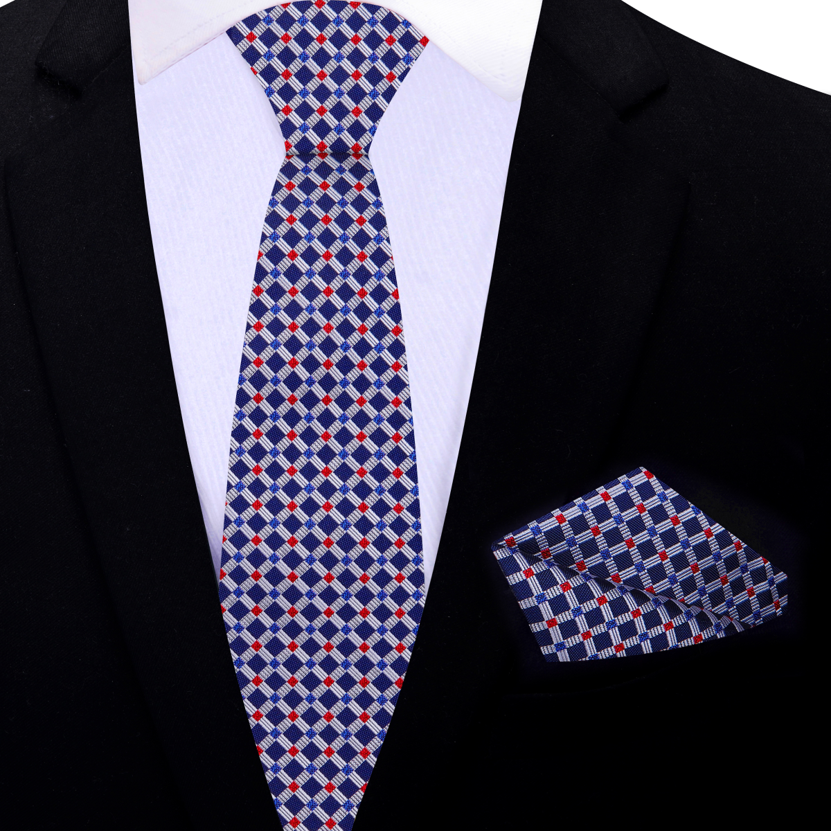 Classic Elegance Plaid Silk Tie displayed with a matching pocket square, showcasing a sophisticated look.