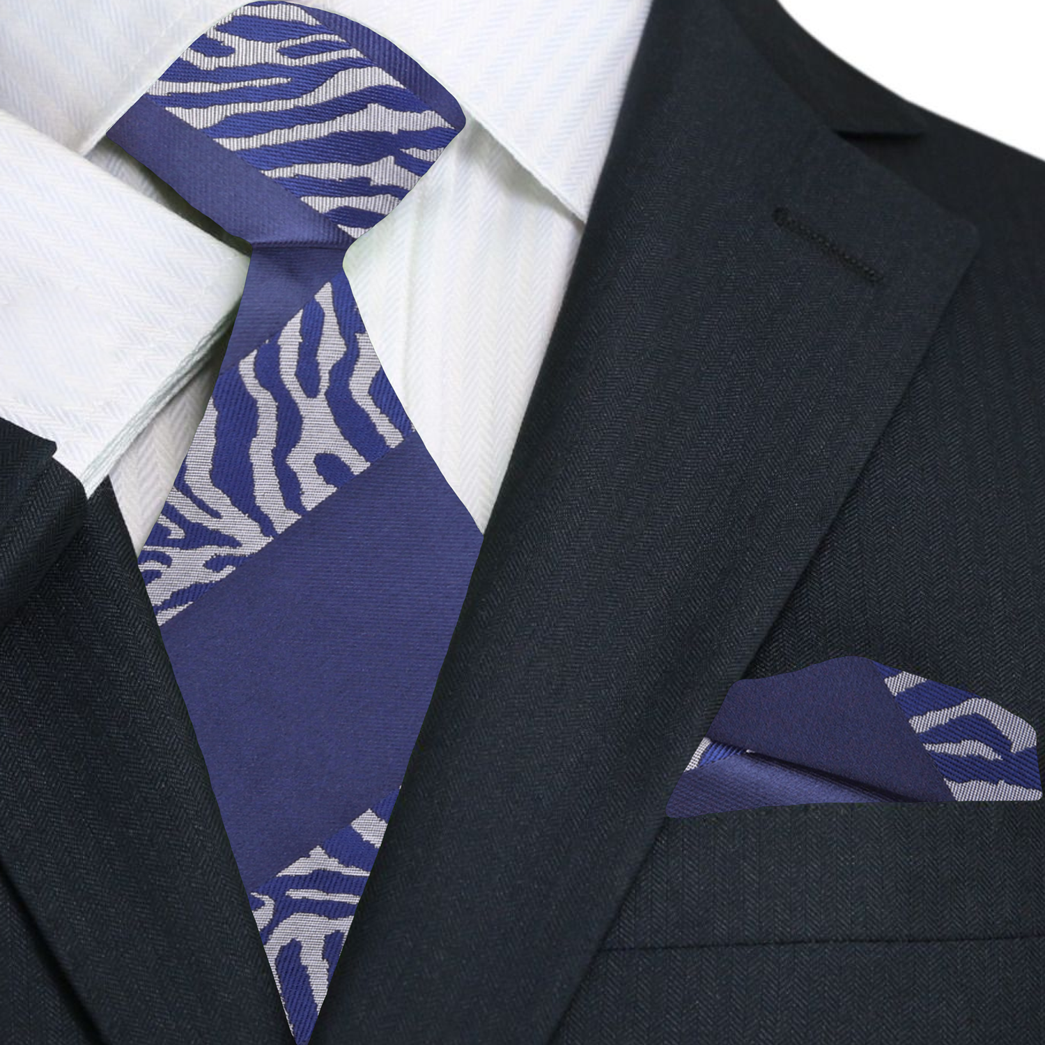 Man wearing a silk tiger print tie with a white dress shirt for a professional look