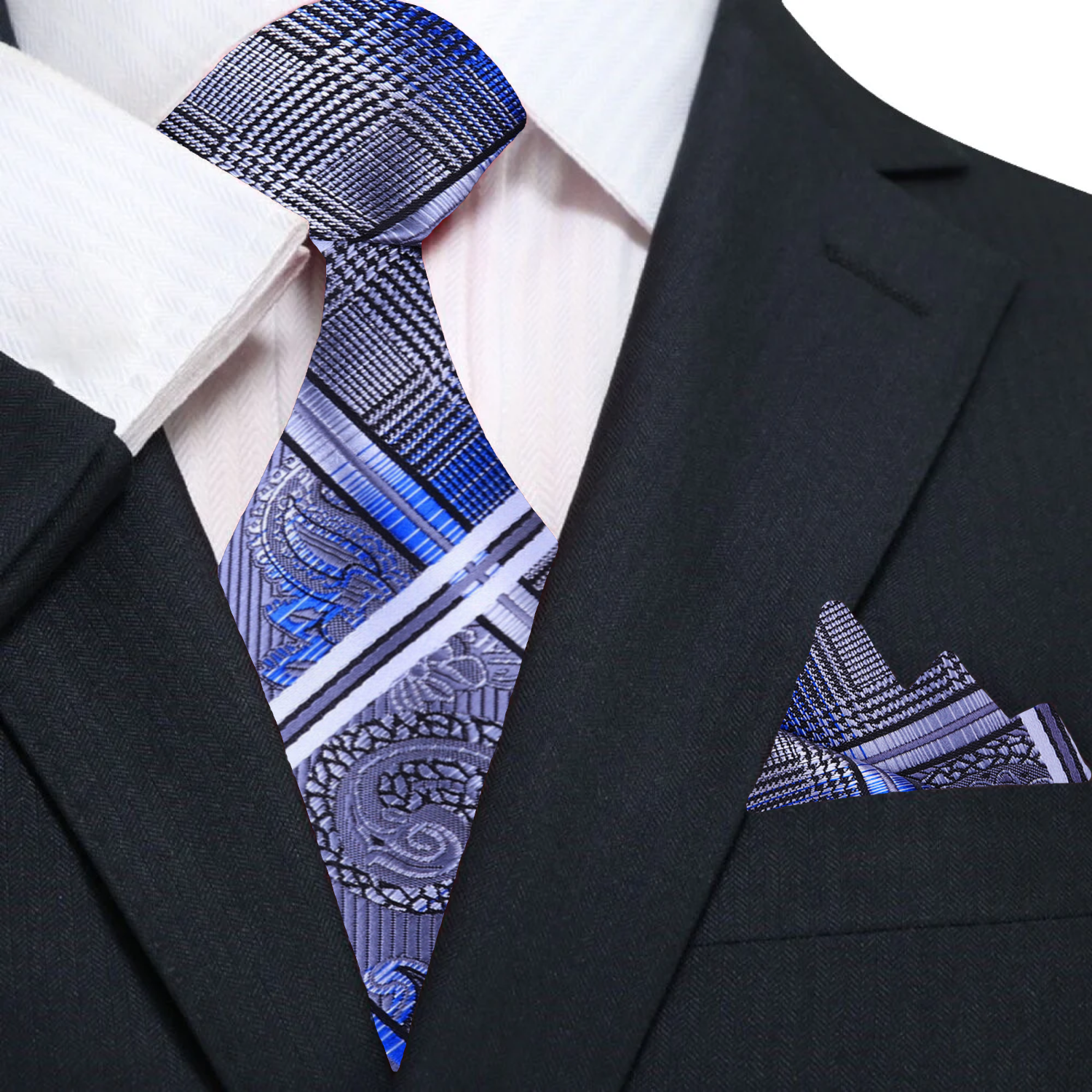 Necktie paired with a matching pocket square, demonstrating a polished look for formal occasions.