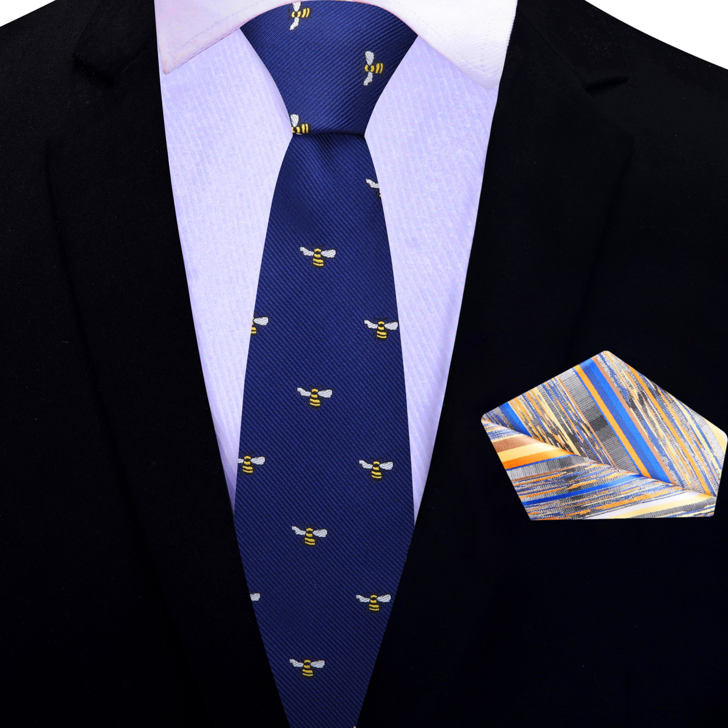 Fashionable silk necktie with honey bee design for summer wedding