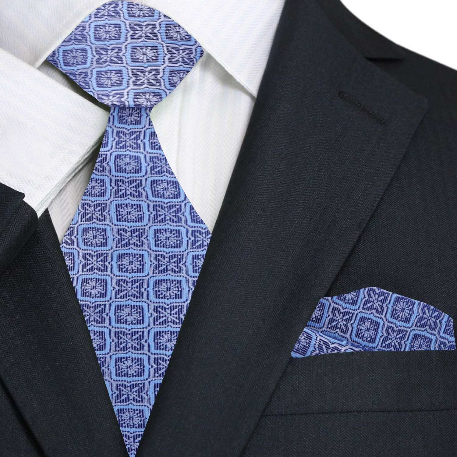 Man wearing silk necktie with geometric pattern at a wedding reception