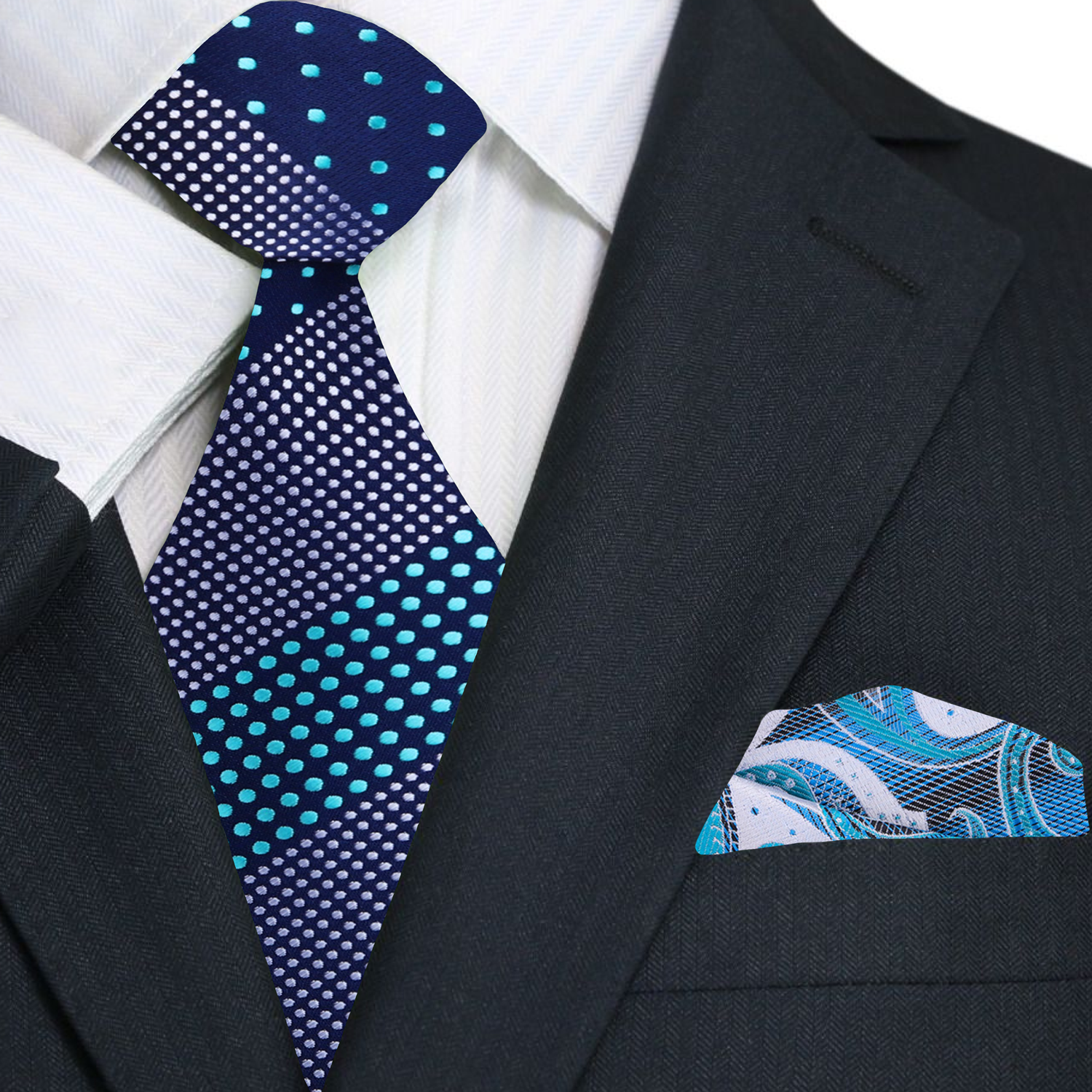 Close-up of polka dot tie tied neatly over a white dress shirt—ideal wedding tie styling