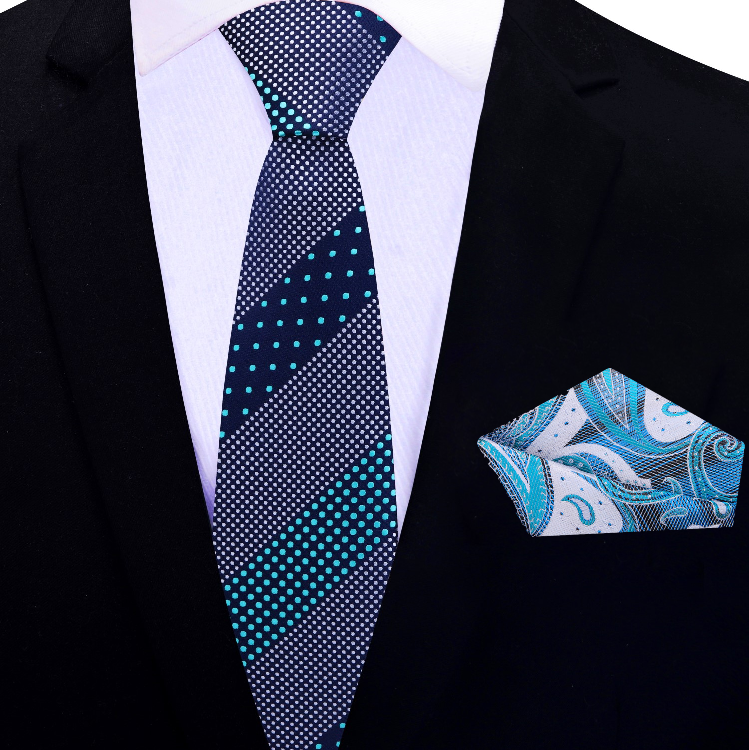 Dark blue silk tie worn with a charcoal suit—perfect business meeting look