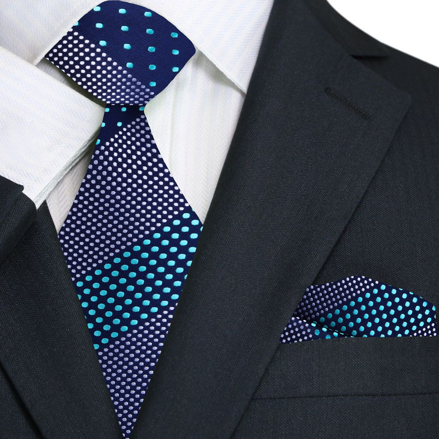 Close-up of polka dot tie tied neatly over a white dress shirt—ideal wedding tie styling