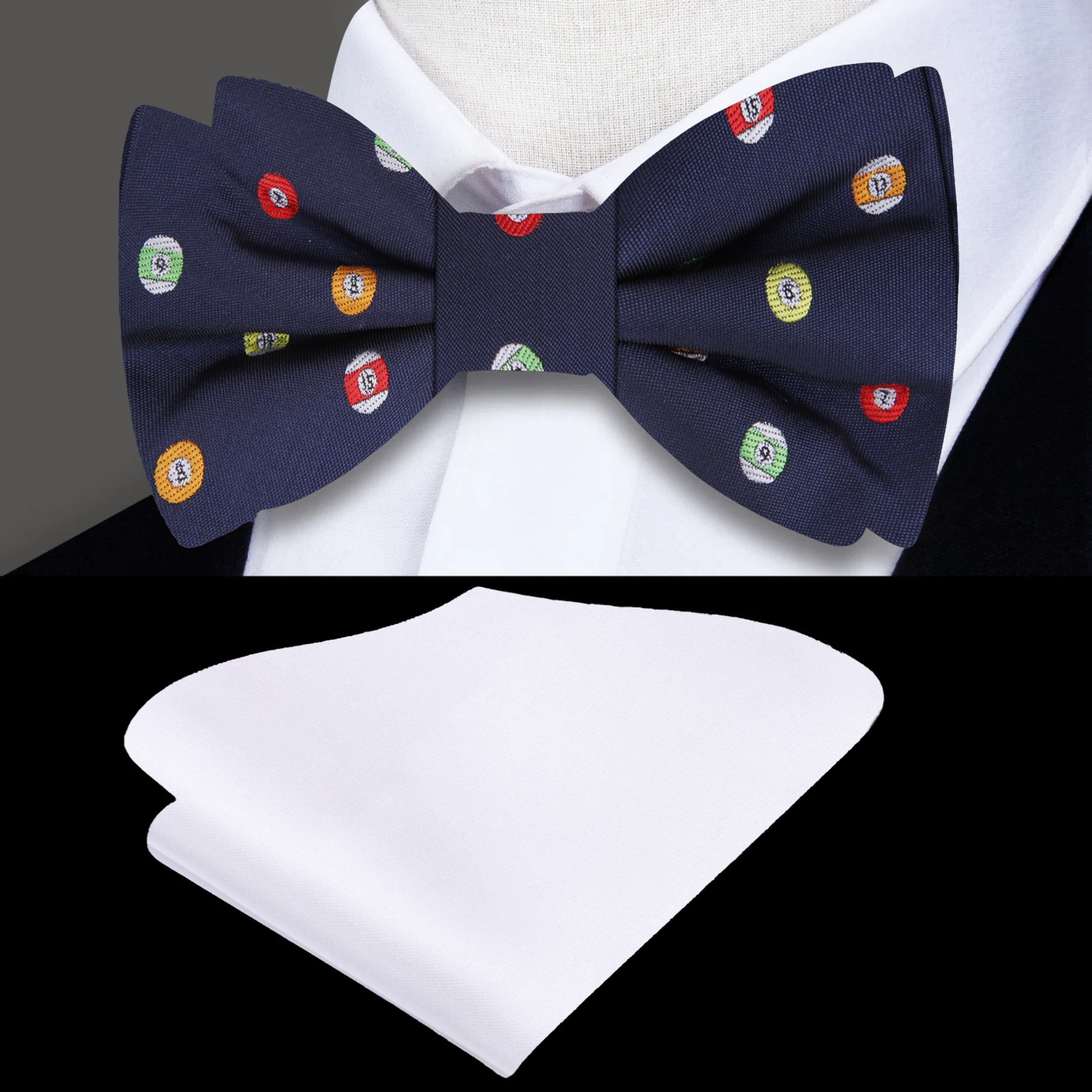 Close-up of the silk fabric texture and playful billiards pattern, ideal for cocktail parties
