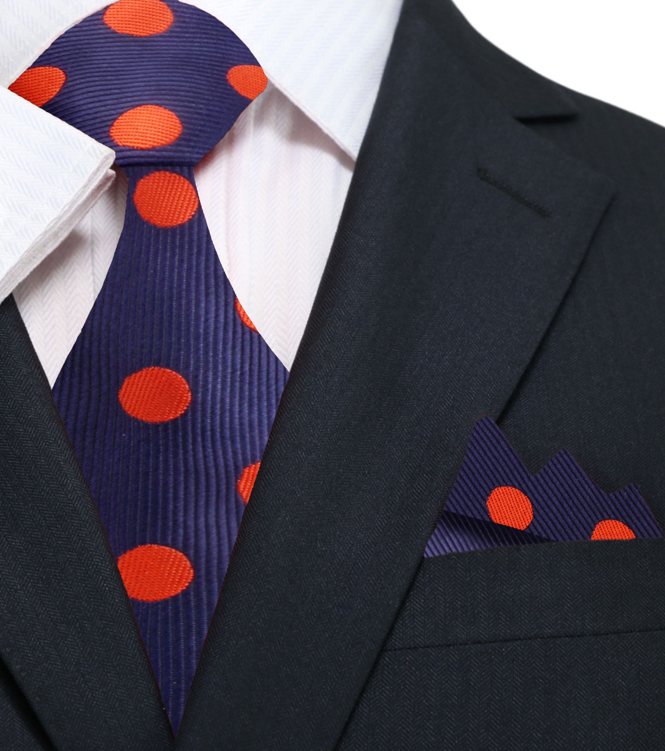Close-up of a chic polka dot silk tie in navy and grey, perfect for weddings.