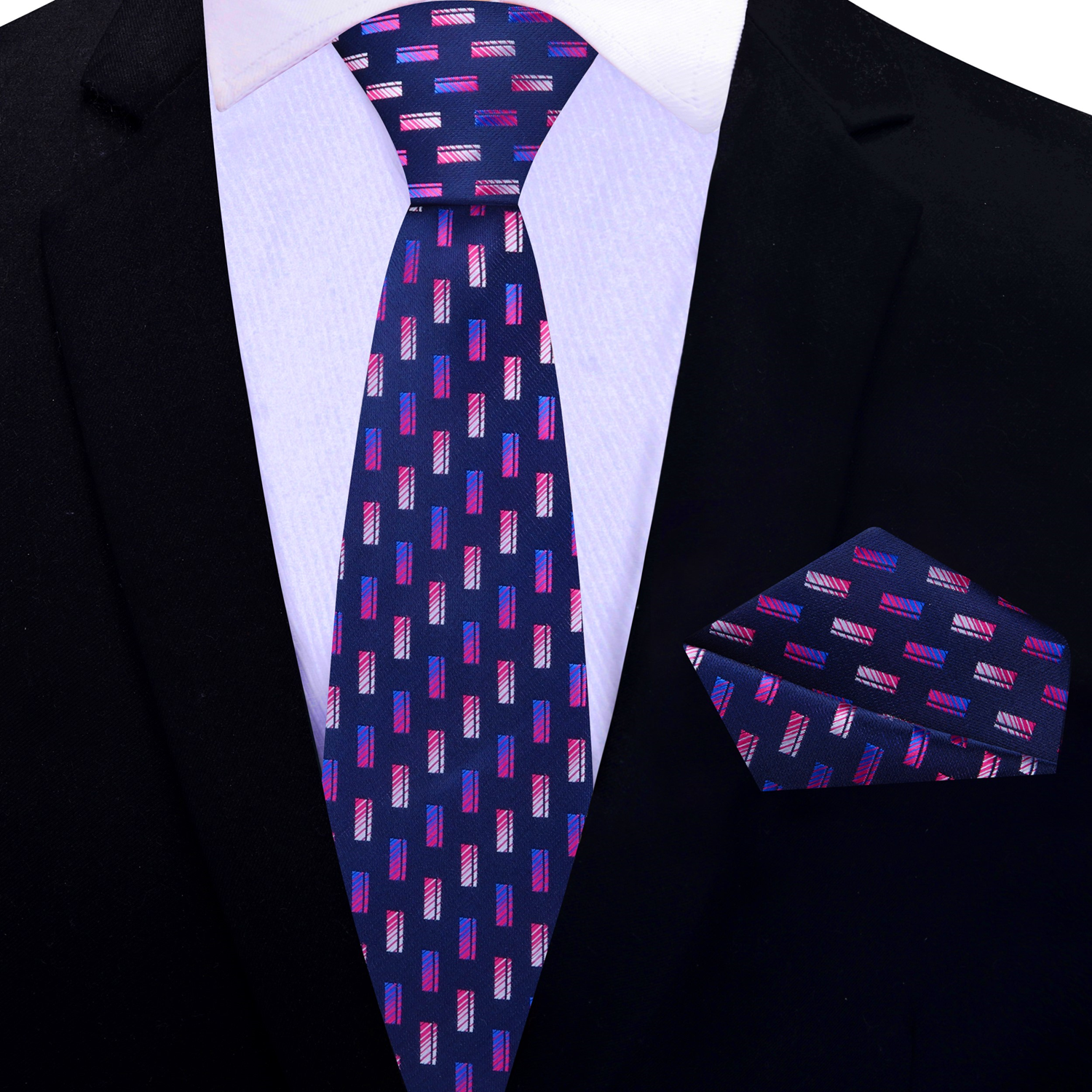 Close-up of the Wisteria Silk Ties intricate check pattern in deep blue and pink, highlighting the quality silk material.
