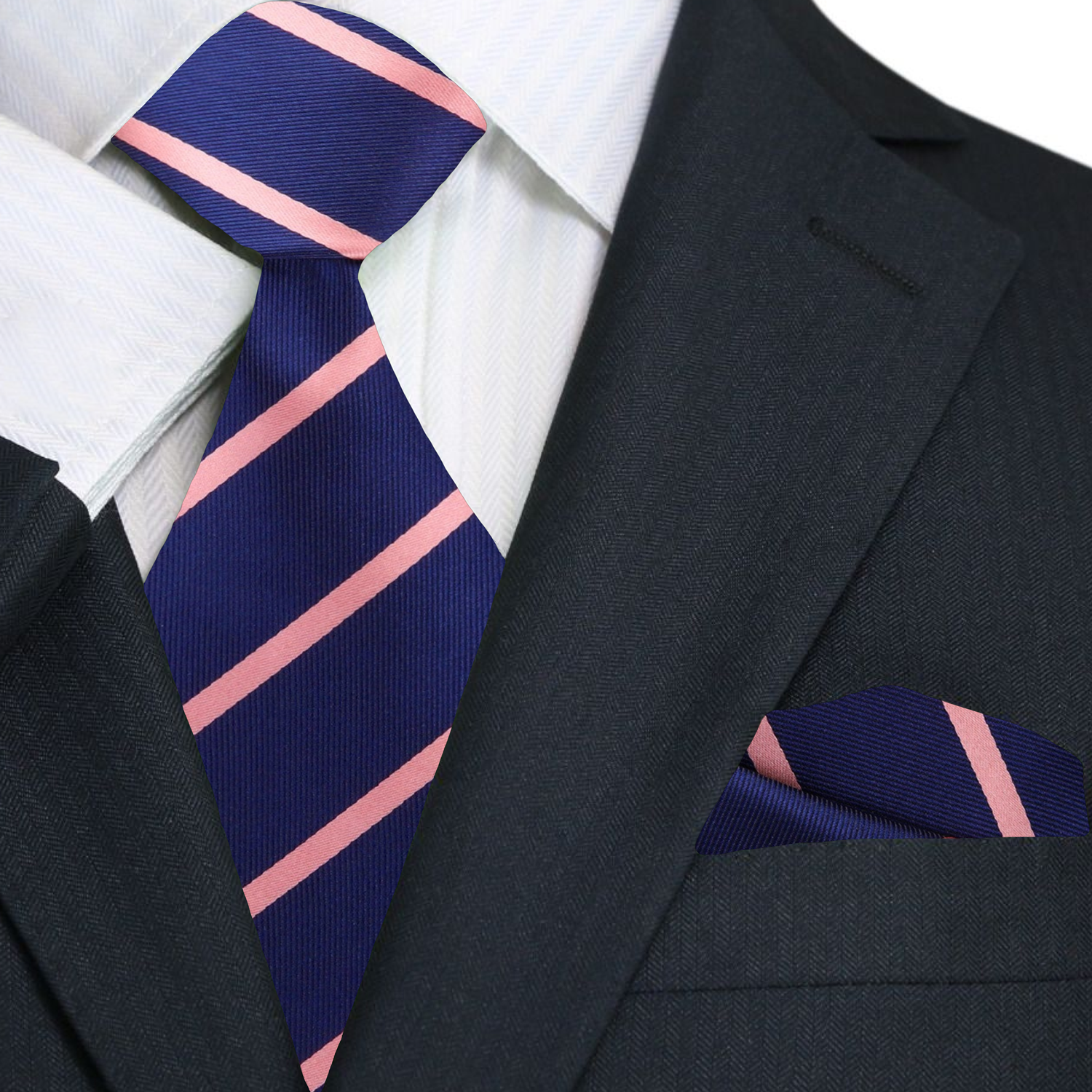 Close-up of the silk tie showcasing its fine striped pattern and rich colors.
