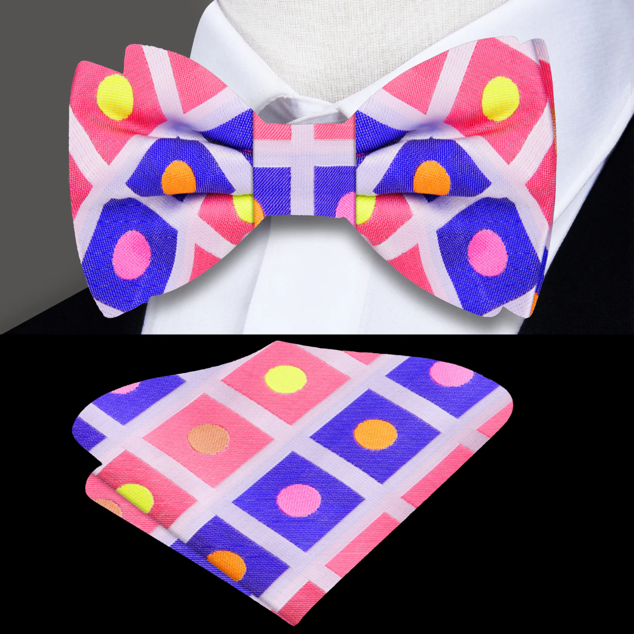 Blue silk bow tie on wooden tray, perfect for weddings