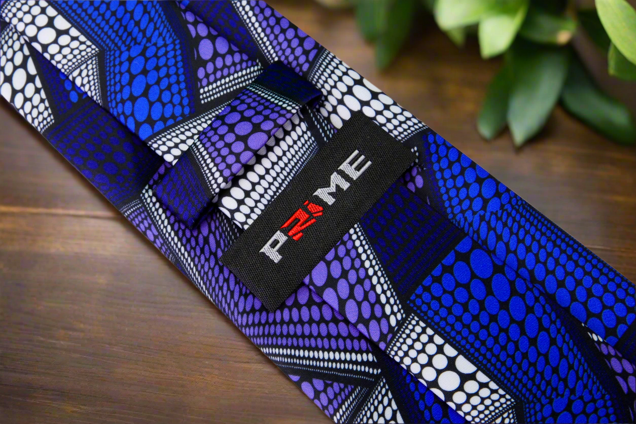 Close-up of the intricate abstract pattern of the Celestial Harmony Necktie, highlighting its artistic design.