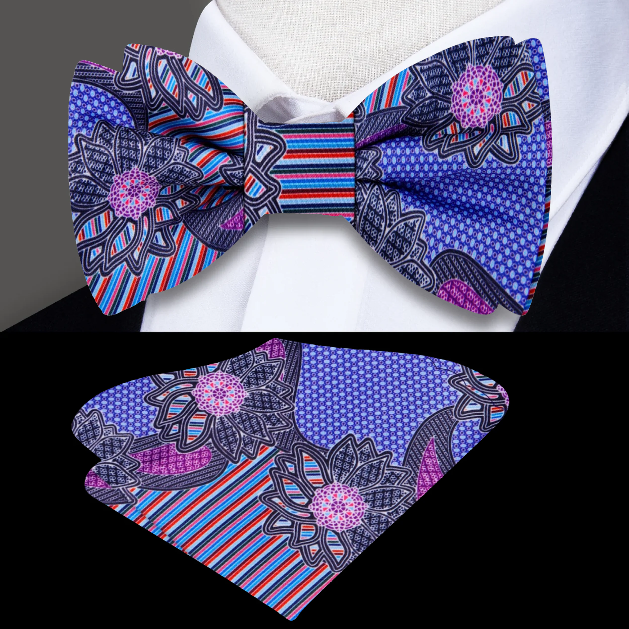 Elegant silk bow tie paired with a dress shirt and suit for a formal event.