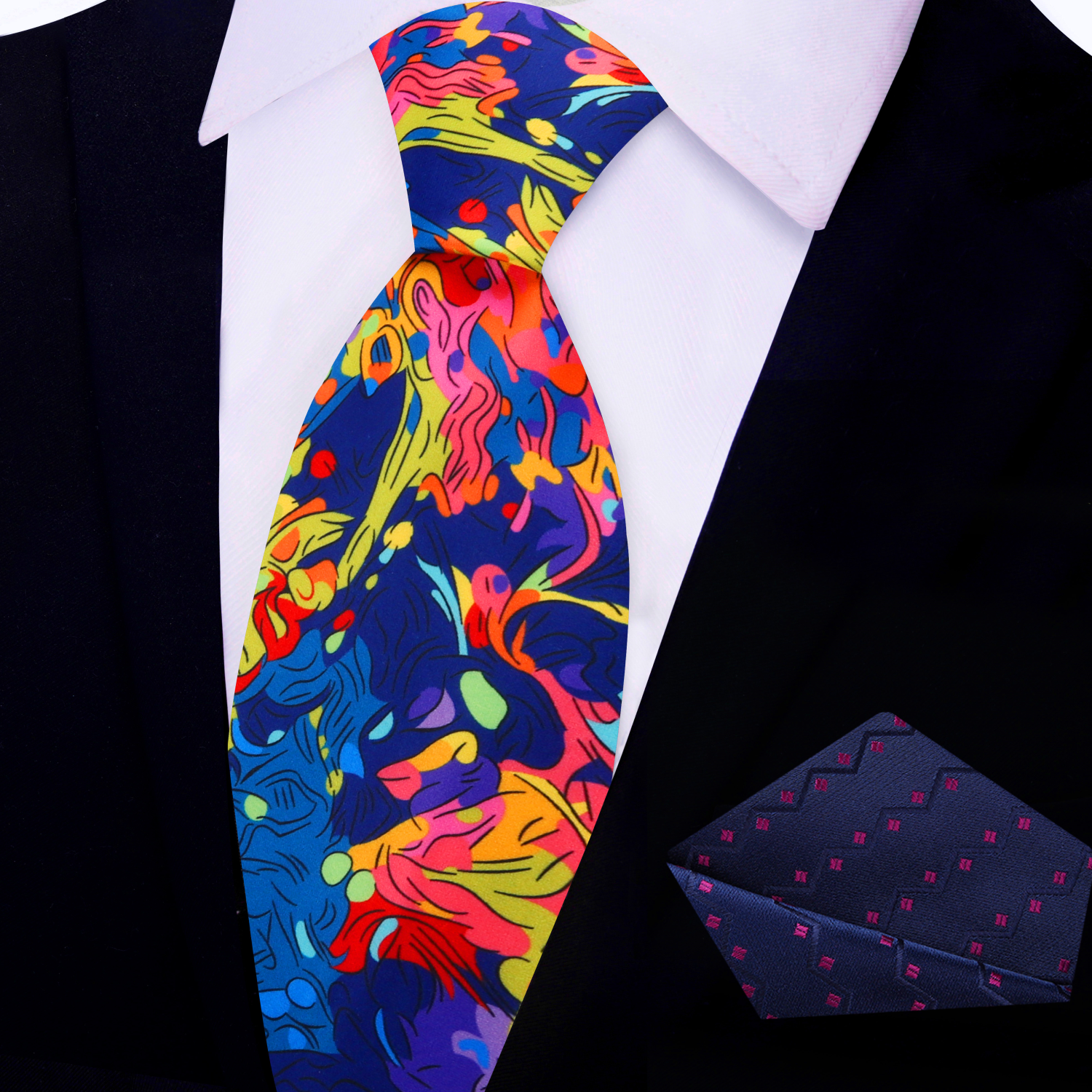 Close-up of the Vibrant Abstract Watercolor Necktie showcasing its colorful swirl design.
