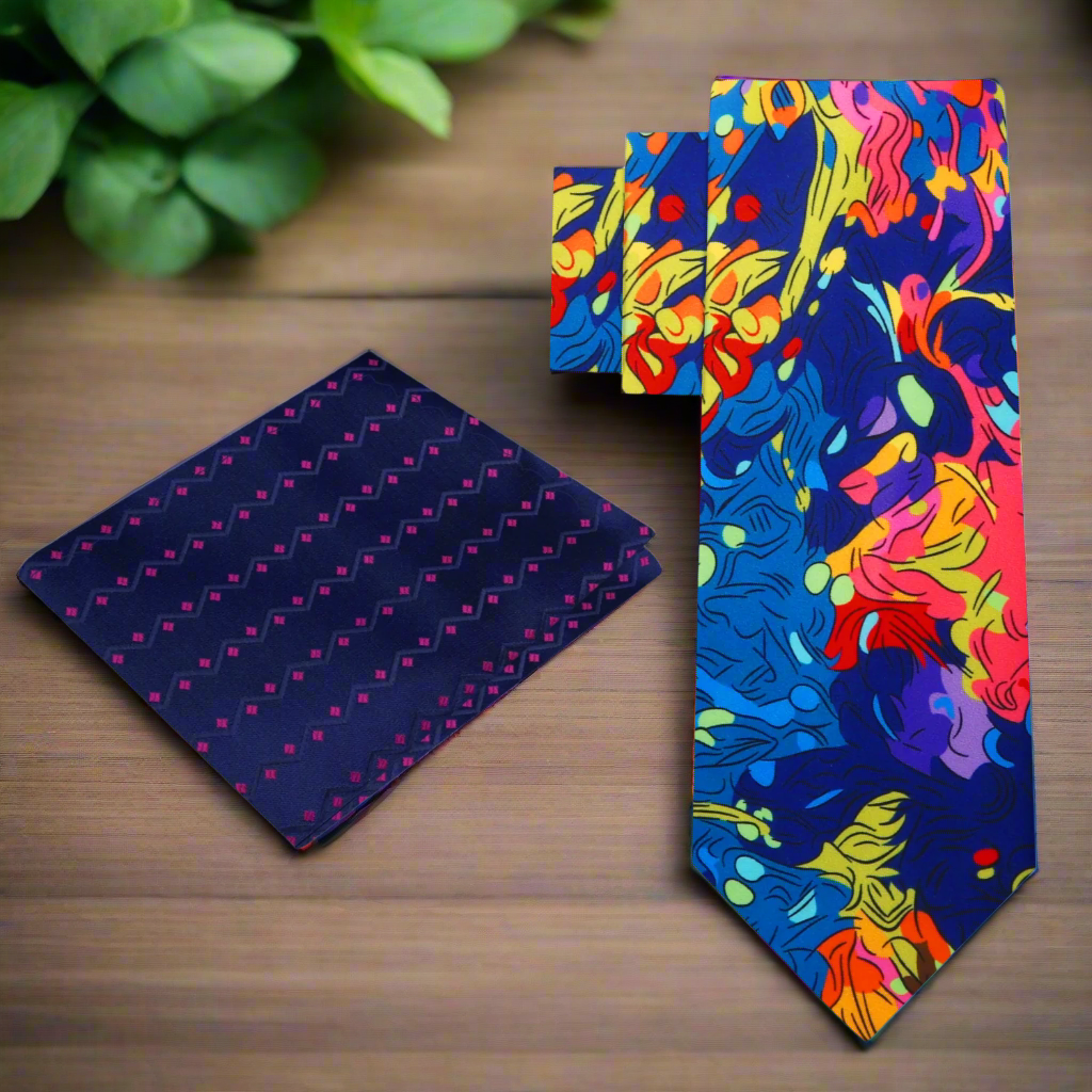 Vibrant Abstract Watercolor Necktie styled with a white dress shirt, demonstrating its versatility.