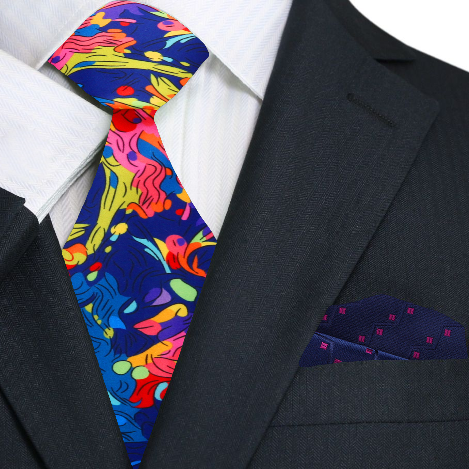 Vibrant Abstract Watercolor Necktie styled with a white dress shirt, demonstrating its versatility.