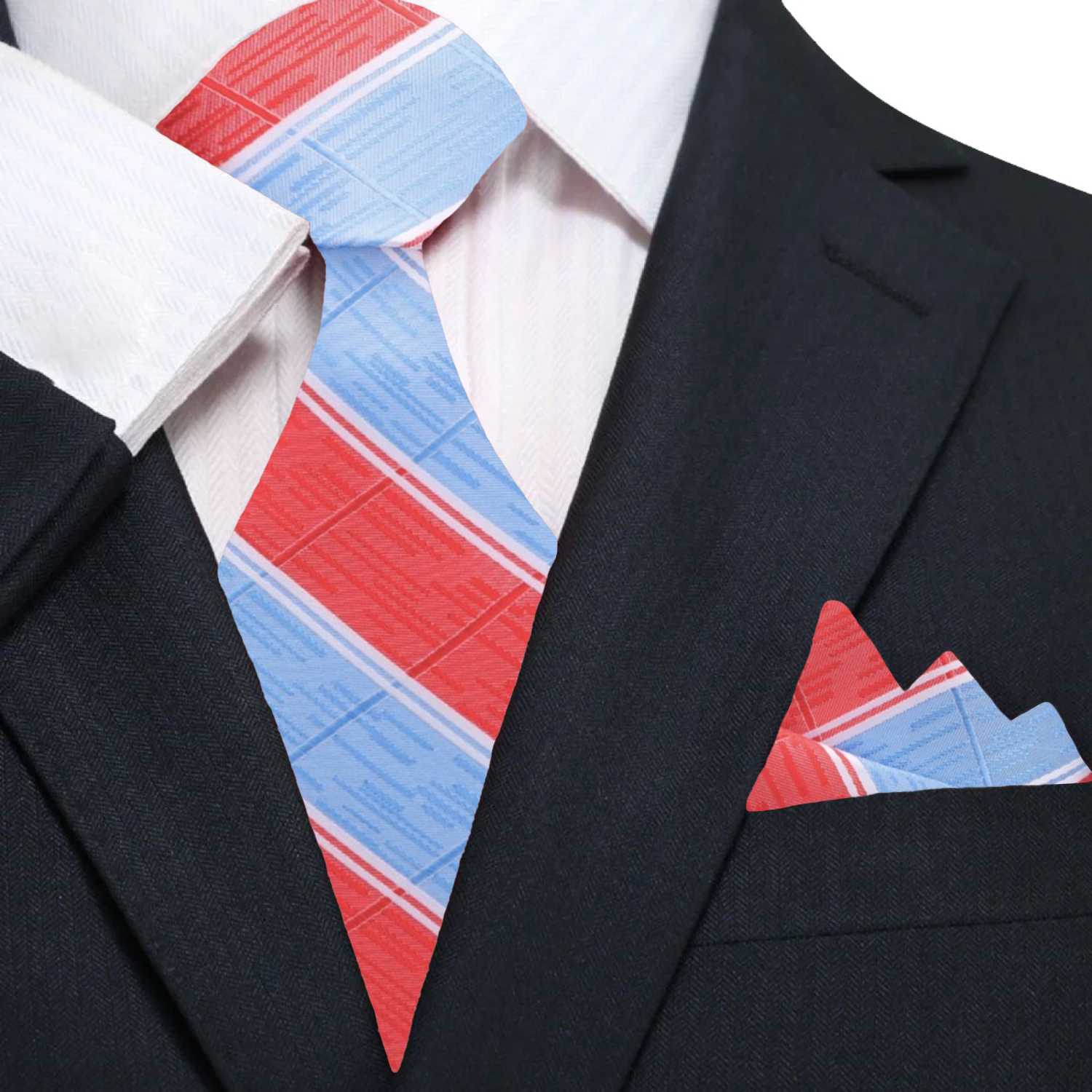 Man wearing a mens silk tie with a striped pattern paired with a white dress shirt