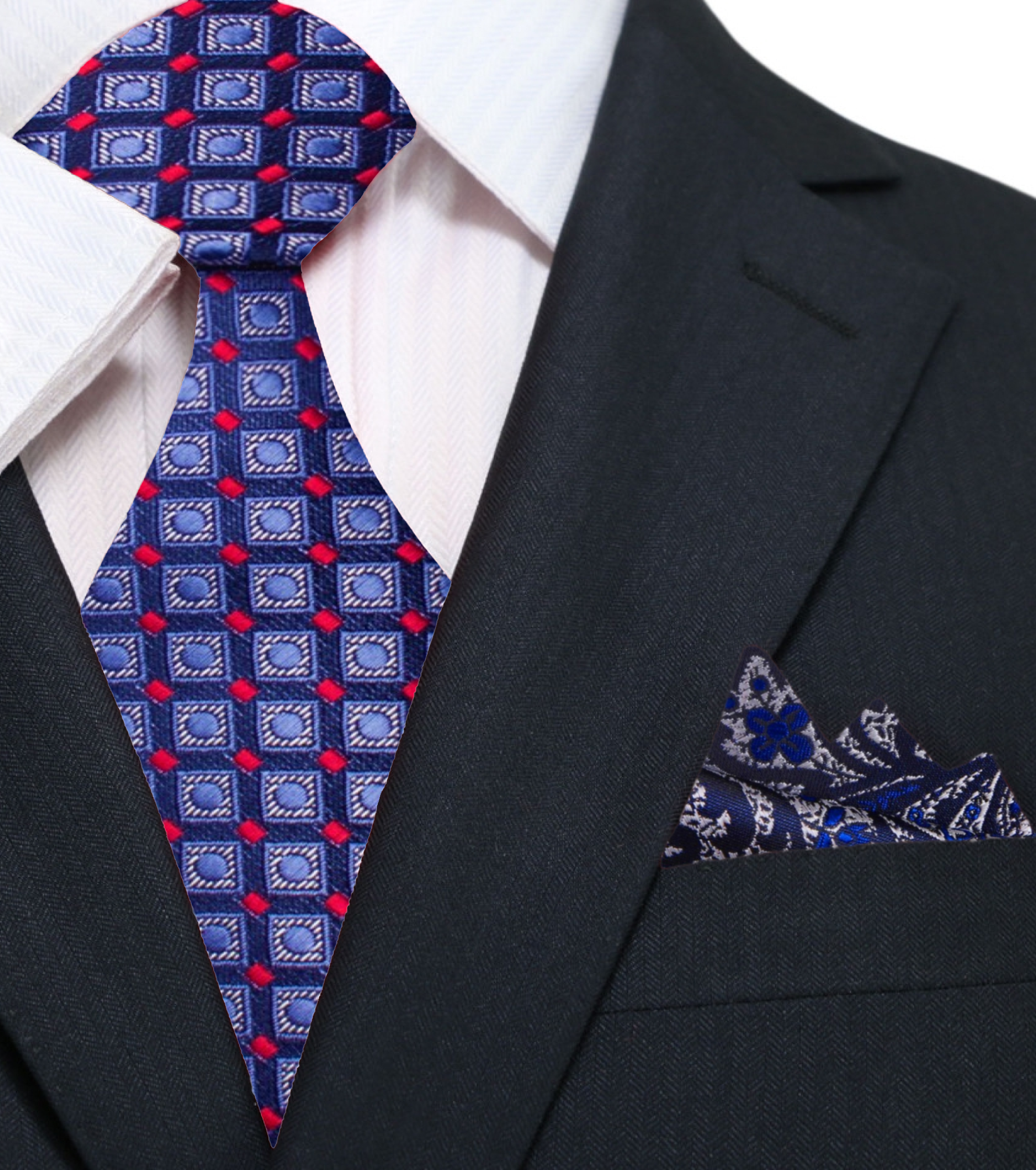 Model wearing a stylish geometric tie for a wedding ceremony