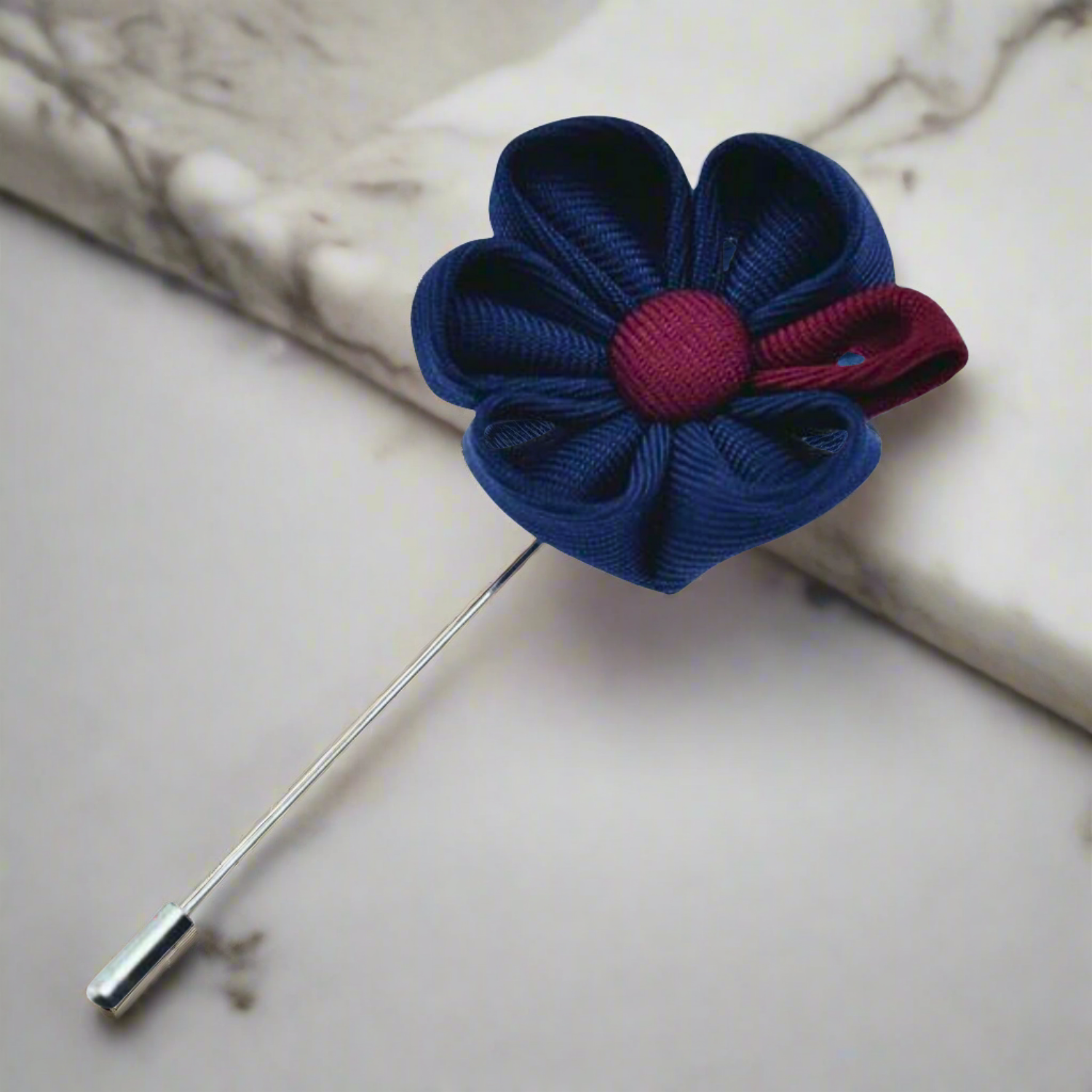 Front view of stylish lapel flower for men on blazer