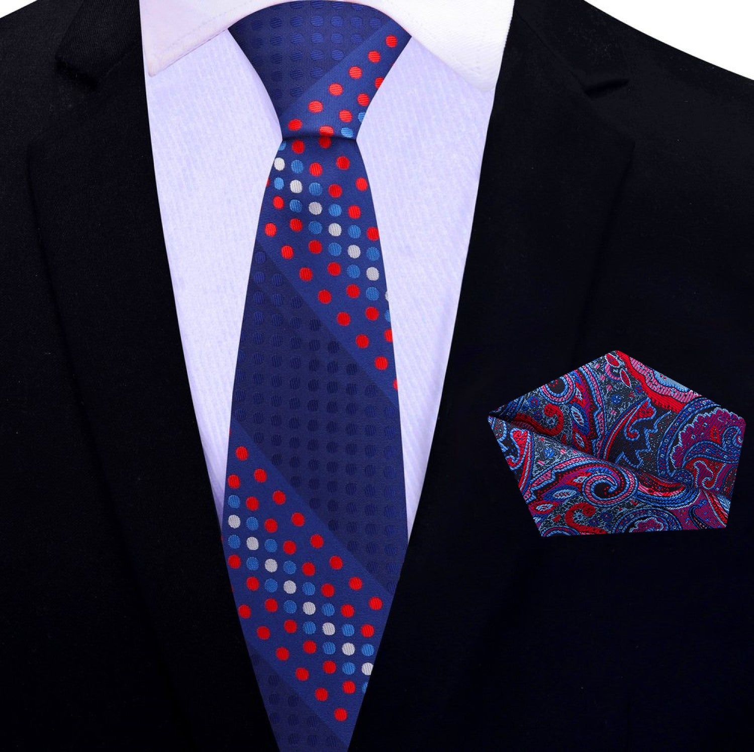 Close-up of the polka dot pattern and luxurious silk fabric