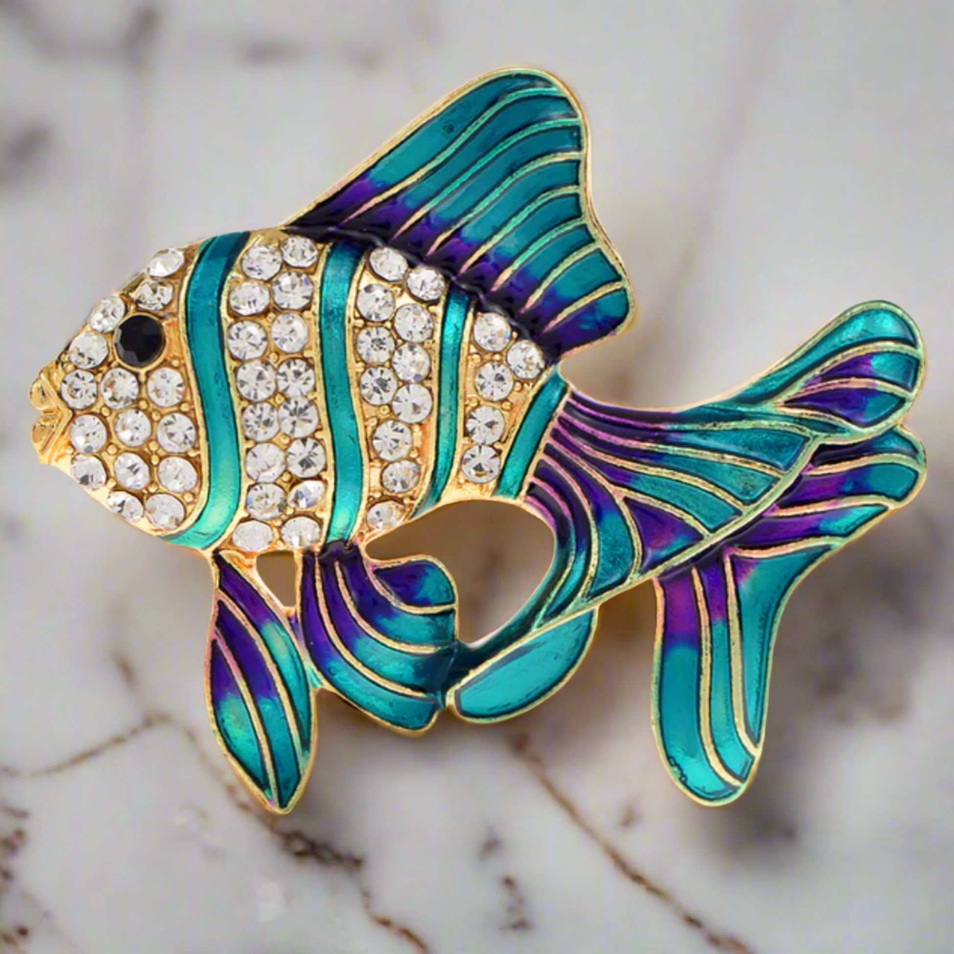 Front view of a gemstone exotic animal lapel pin with lion design, showcasing intricate detail and sparkling gemstones