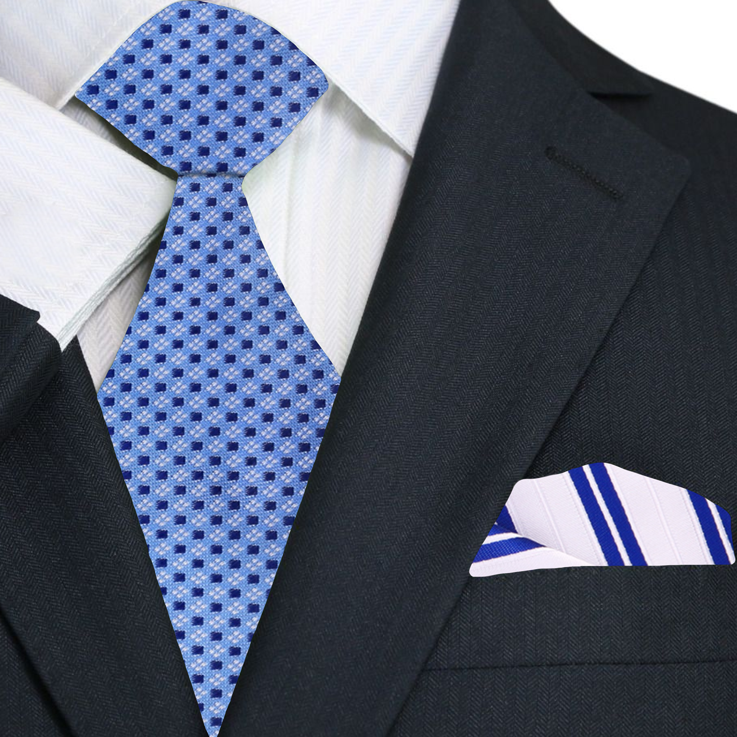 Elegant light blue silk tie paired with a light grey dress shirt for a sophisticated look.