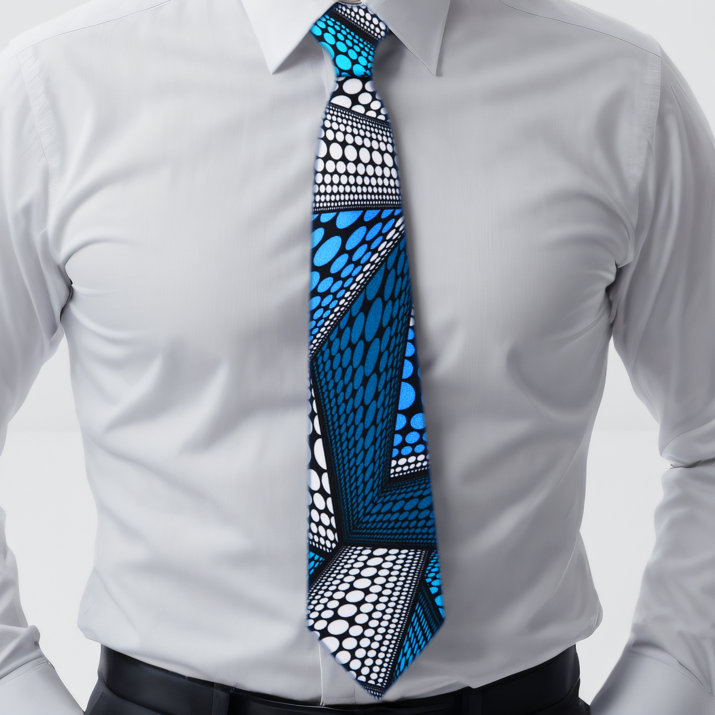 Kente tie displayed with a pocket square set, ideal for weddings.