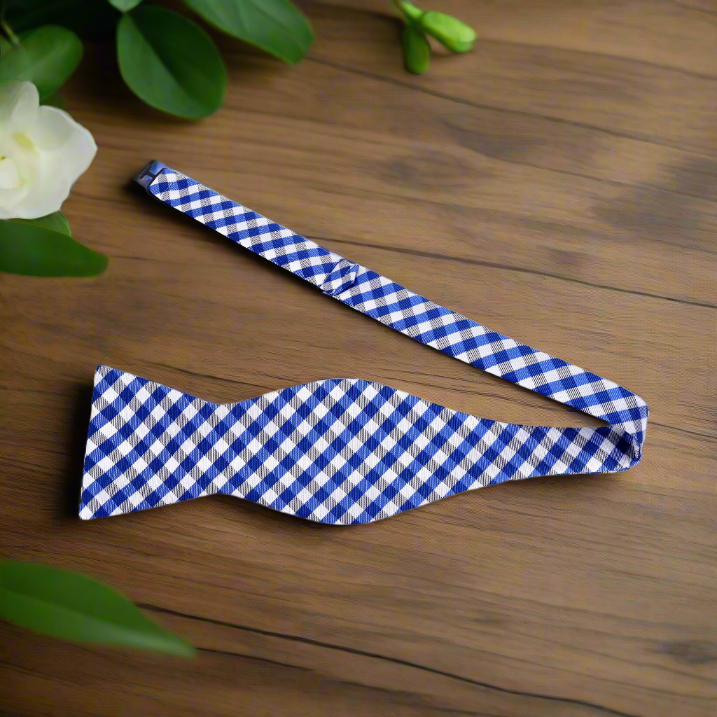 Close-up of the silk fabric and plaid pattern, highlighting the quality and craftsmanship
