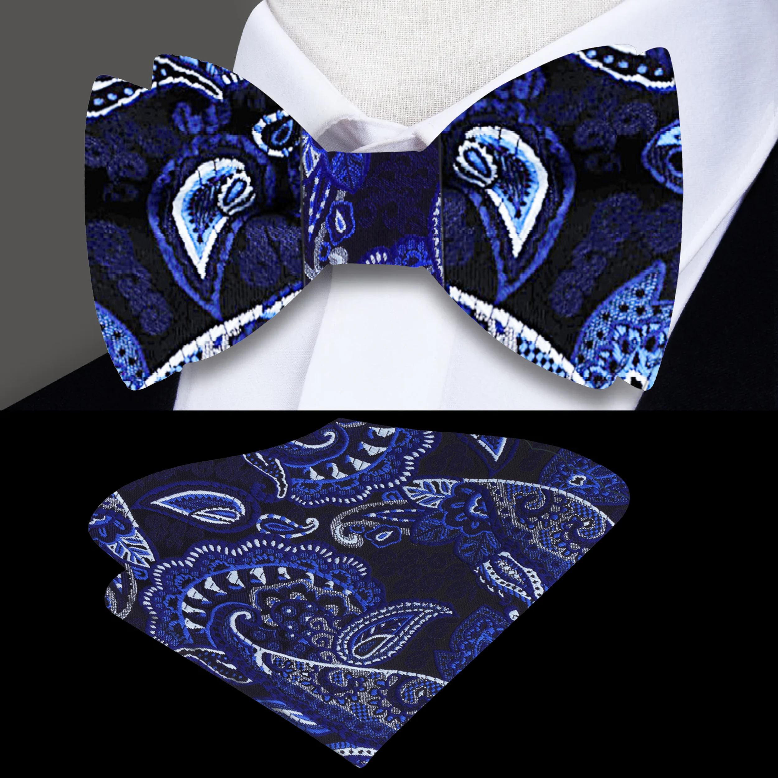 Norchester bow tie styled with a crisp white shirt and navy suit for a wedding-ready look