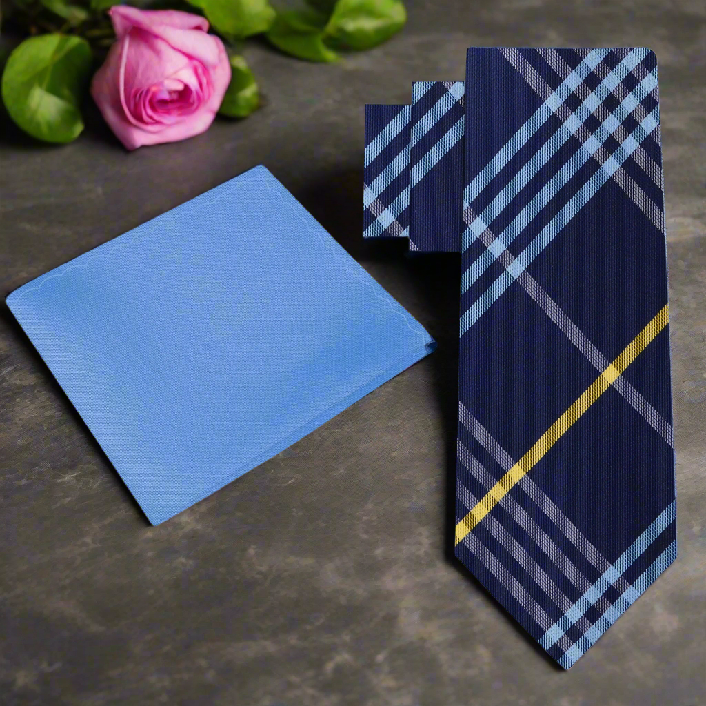 Front view of Eldbourne plaid silk necktie showcasing vibrant plaid pattern