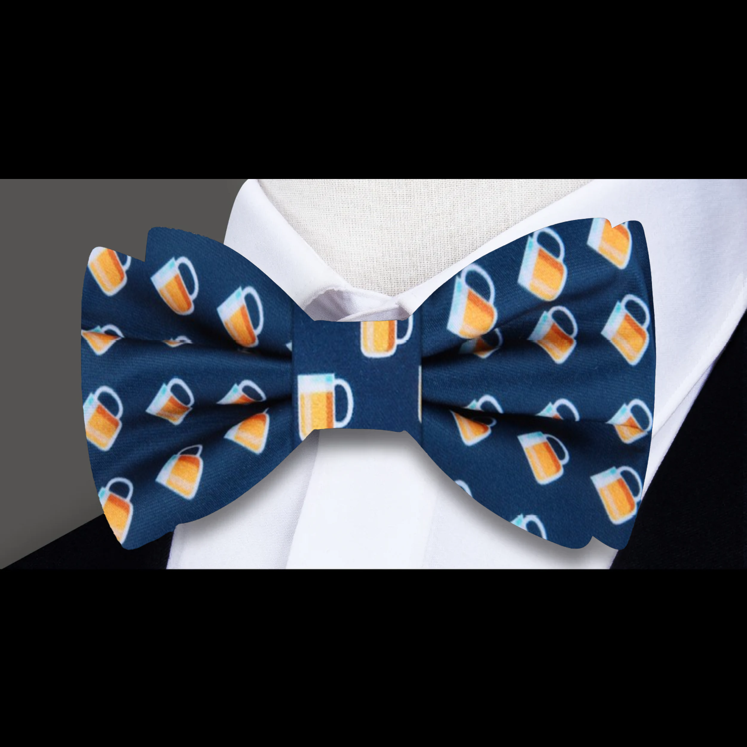 Men wearing a fun beer-themed bow tie at a beer festival