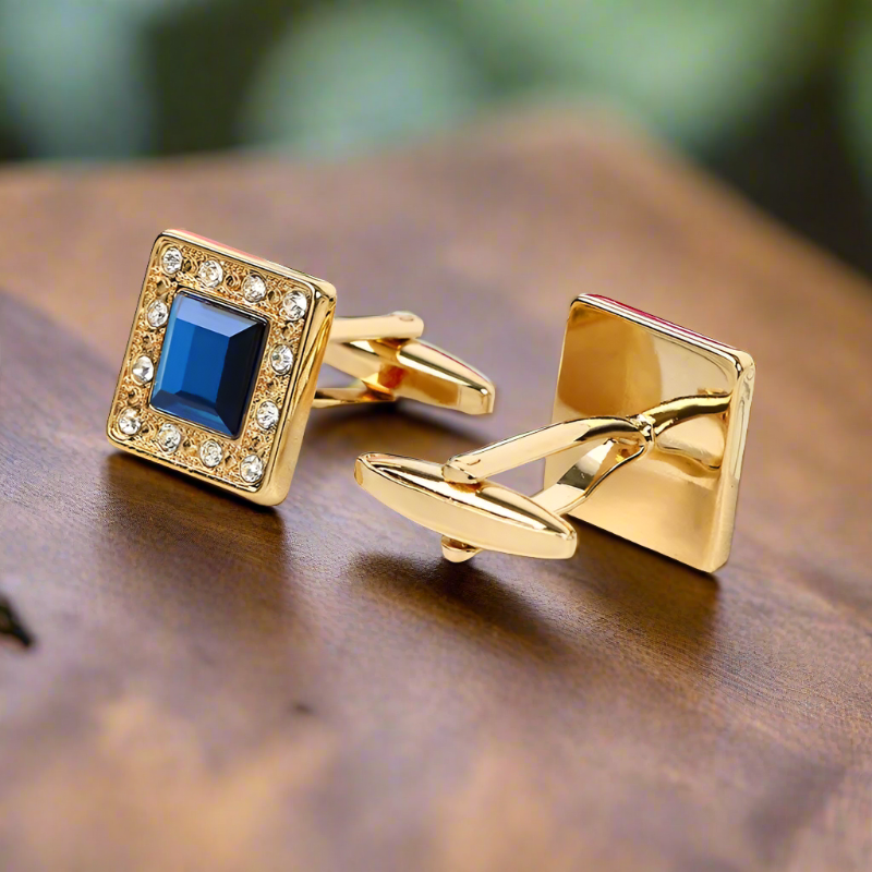 Fashion jewelry cufflinks displayed on a shirt cuff for style enhancement