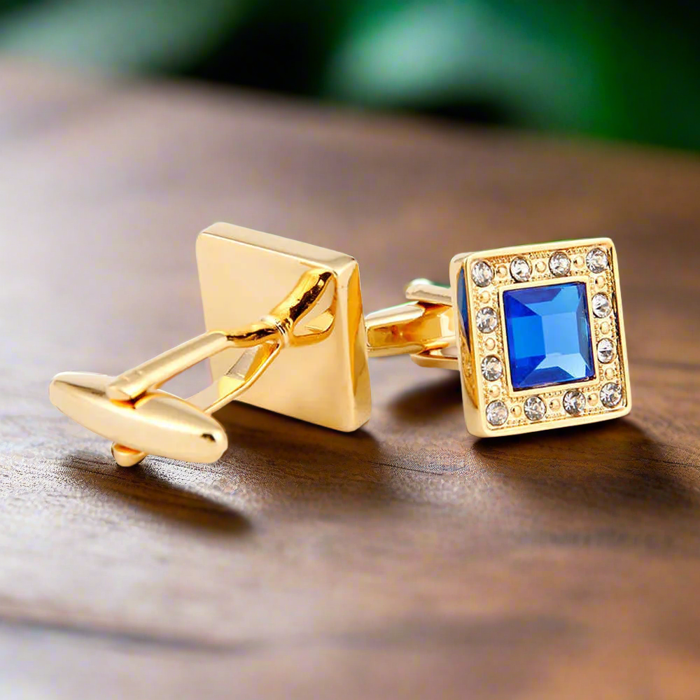 Square cufflinks with chrome finish and black accents, ideal for men's formal accessories