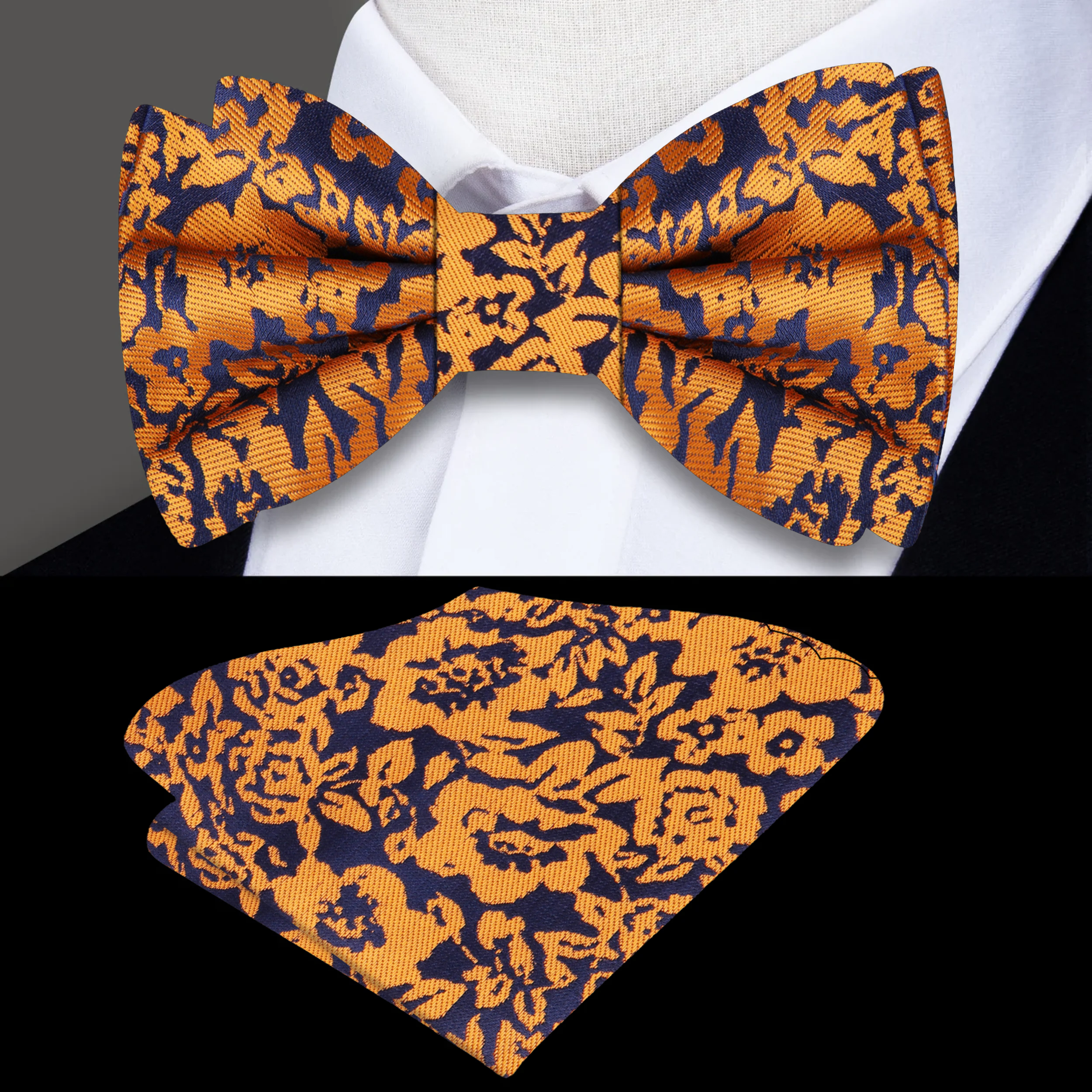 Close-up of the Artistic Floral Elegance Bow Tie, highlighting the intricate floral pattern against a sophisticated backdrop.