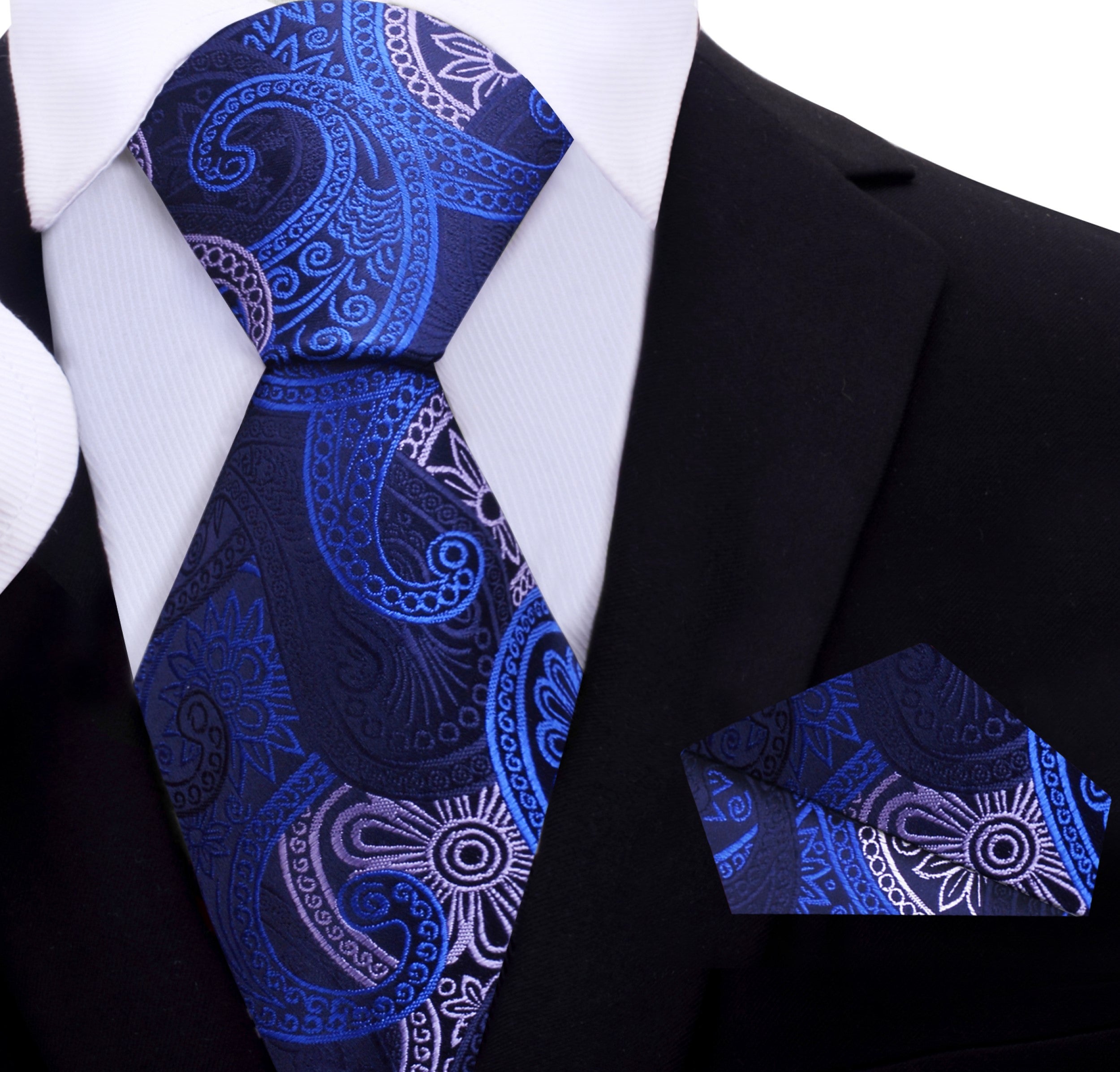 Close-up of the Sophisticated Blue Paisley Necktie for Men, highlighting intricate details and texture.