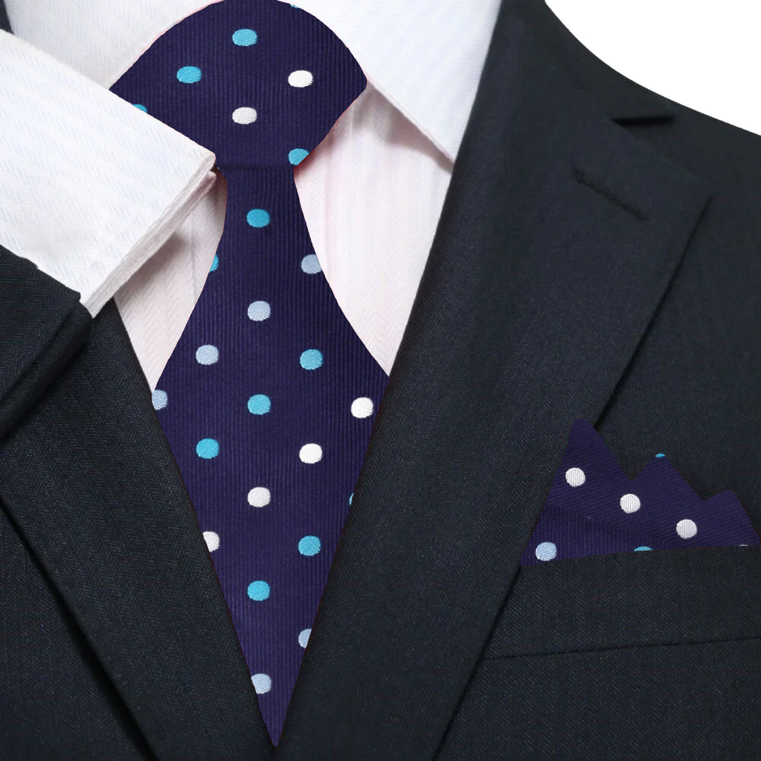 Close-up of a classic polka dot silk necktie with a sleek design