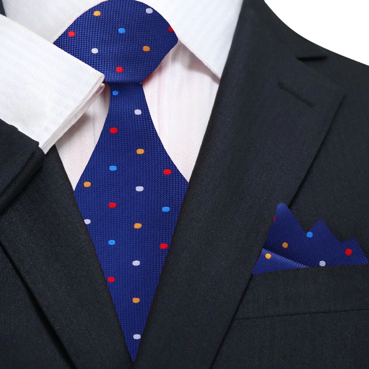 Close-up view of green silk tie with white polka dots folded neatly