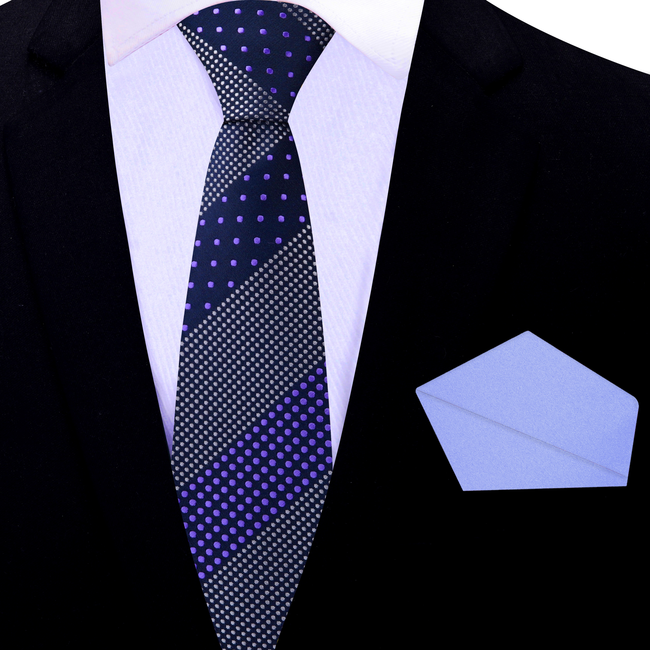 Model wearing the polka dot tie at a cocktail party, illustrating its suitability for upscale social events.