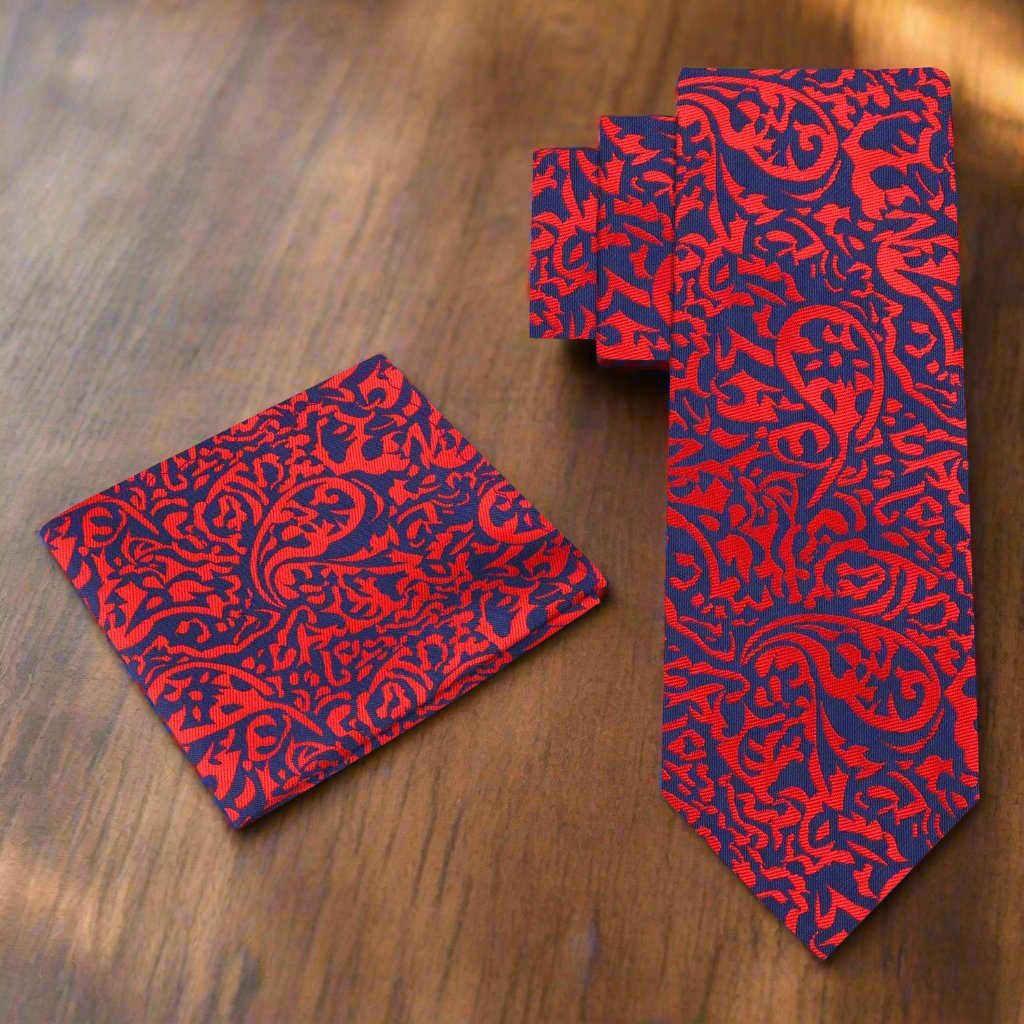 Detailed view of paisley pattern on a luxurious silk tie for men