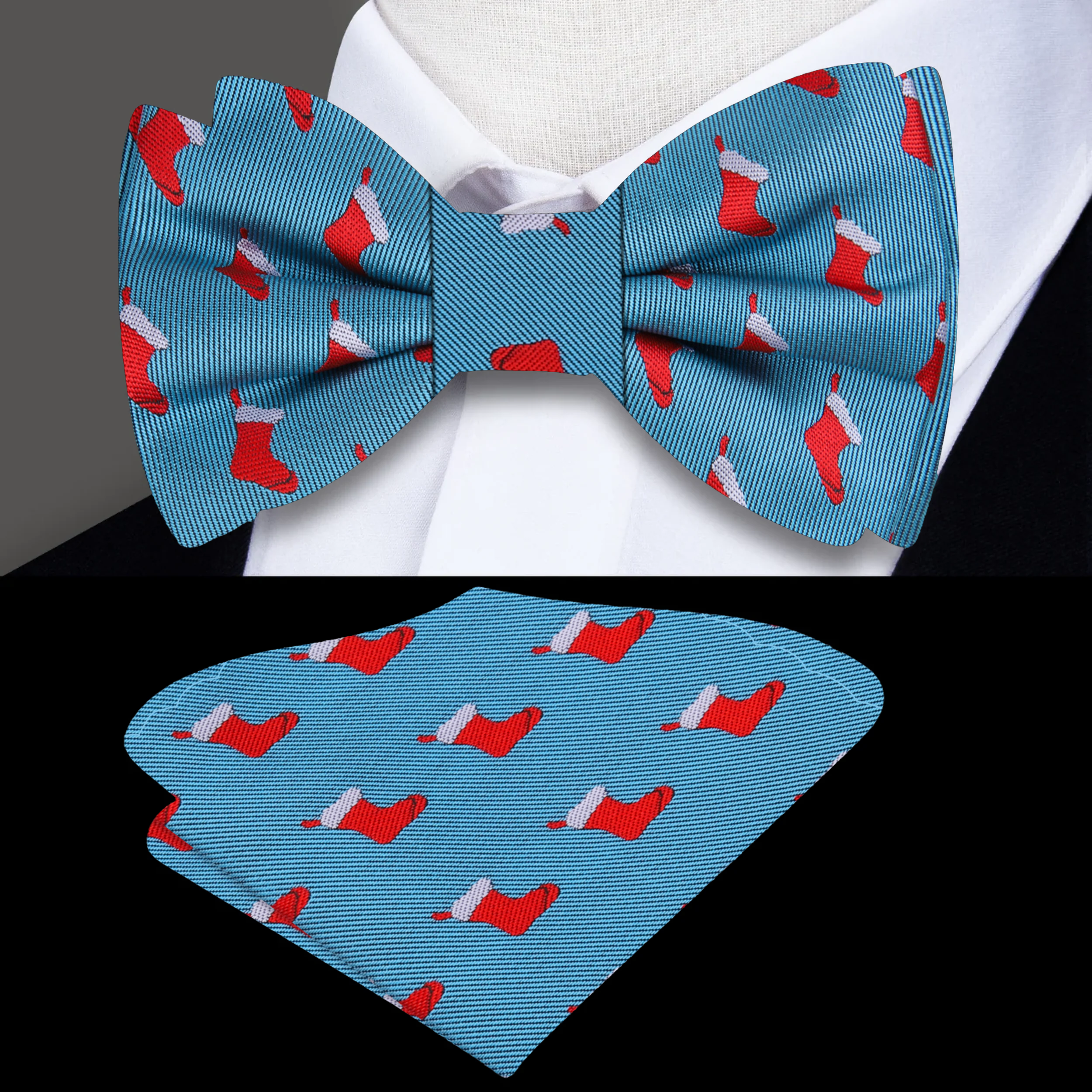 Green bow tie with stockings pattern for festive holiday fashion