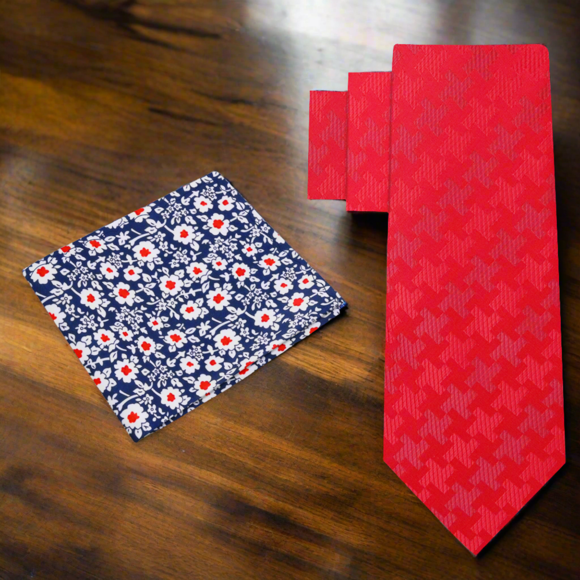 Elegance Red Houndstooth Silk Necktie displayed on a white background.