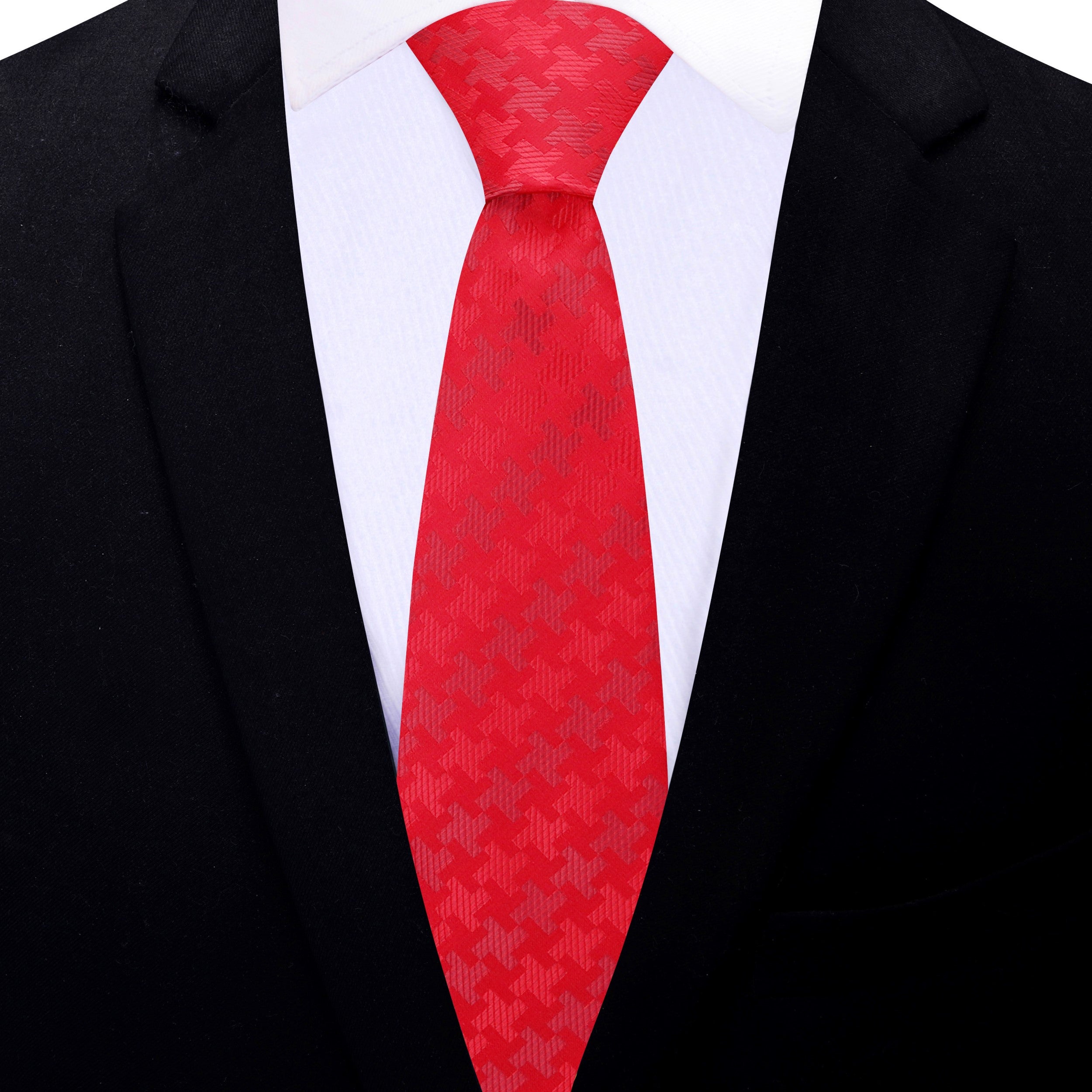 Elegance Red Houndstooth Silk Necktie displayed on a white background.