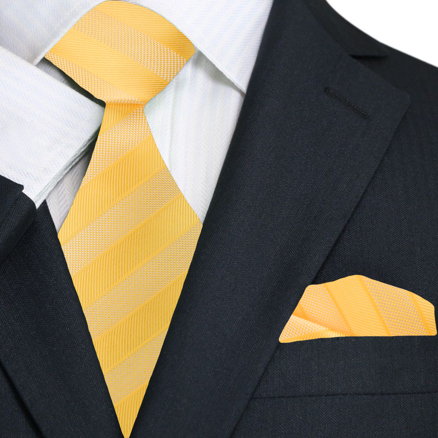 Close-up of classic striped silk necktie in blue and gold shades for business attire