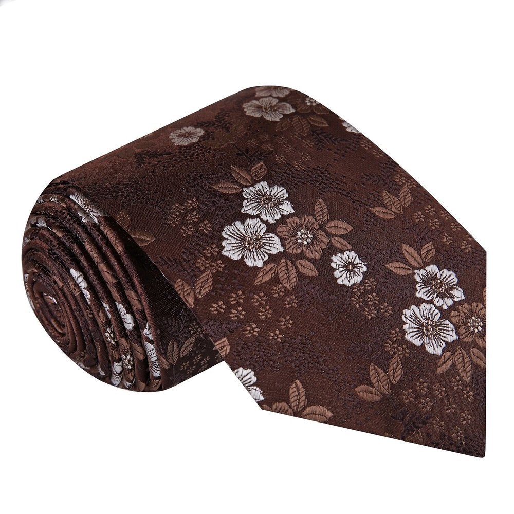 Detail shot of the floral tie showcasing its silk texture and colors