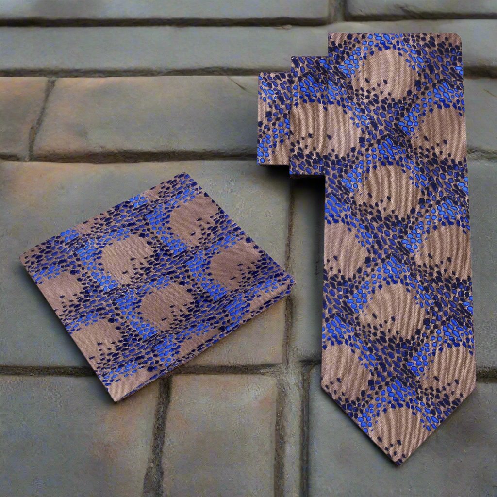 Close-up of the fabric texture of the luxury abstract silk tie for men, highlighting its intricate pattern.