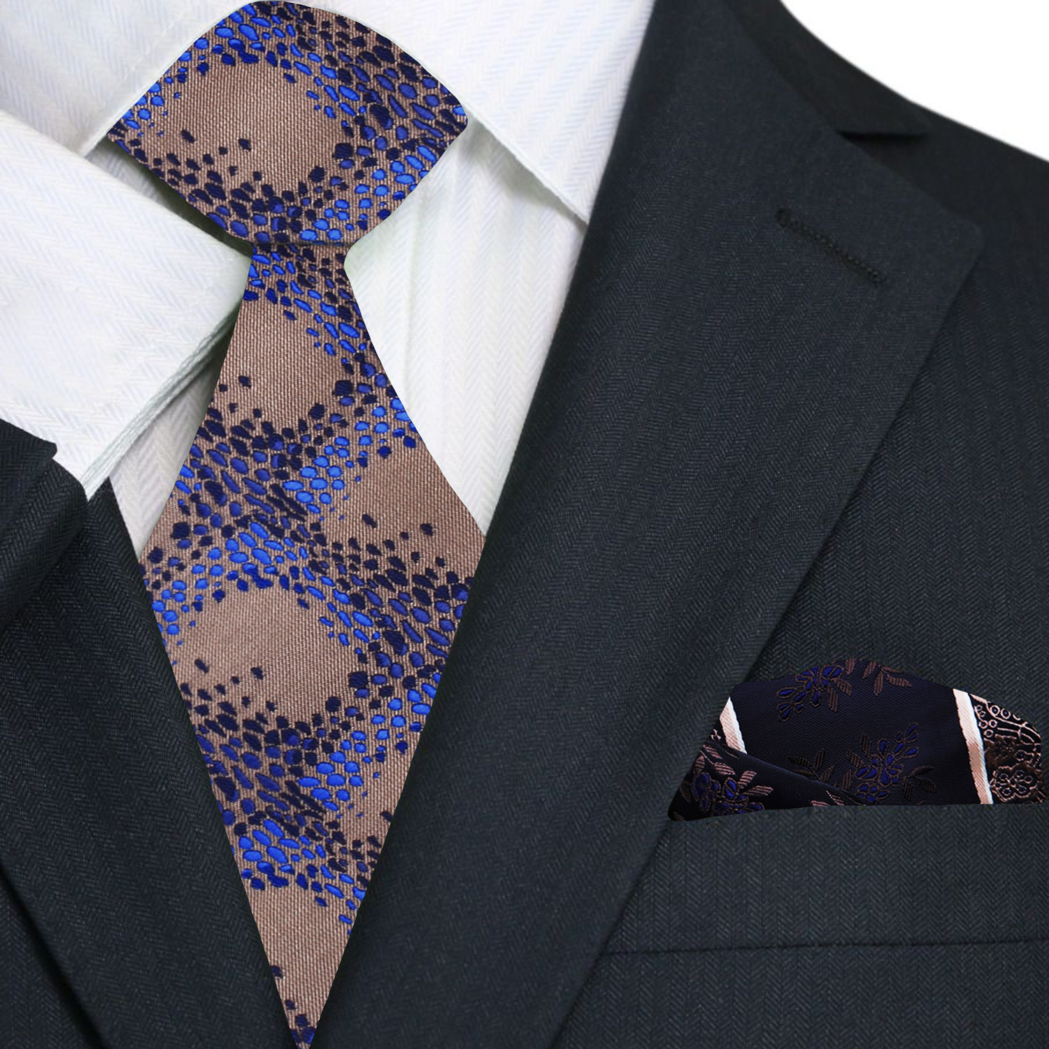 Close-up of the fabric texture of the luxury abstract silk tie for men, highlighting its intricate pattern.
