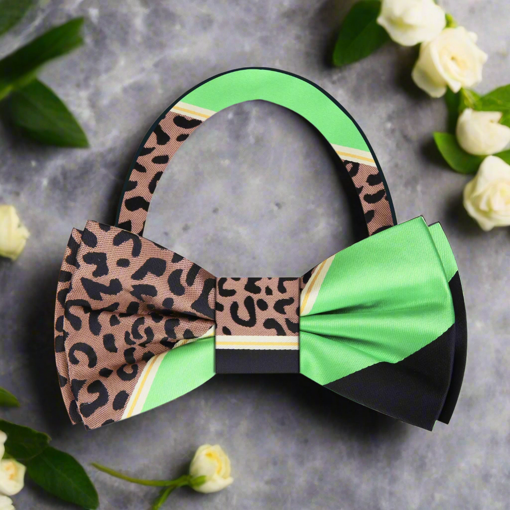 Elegant silk bow tie with cheetah and stripe pattern for wedding attire