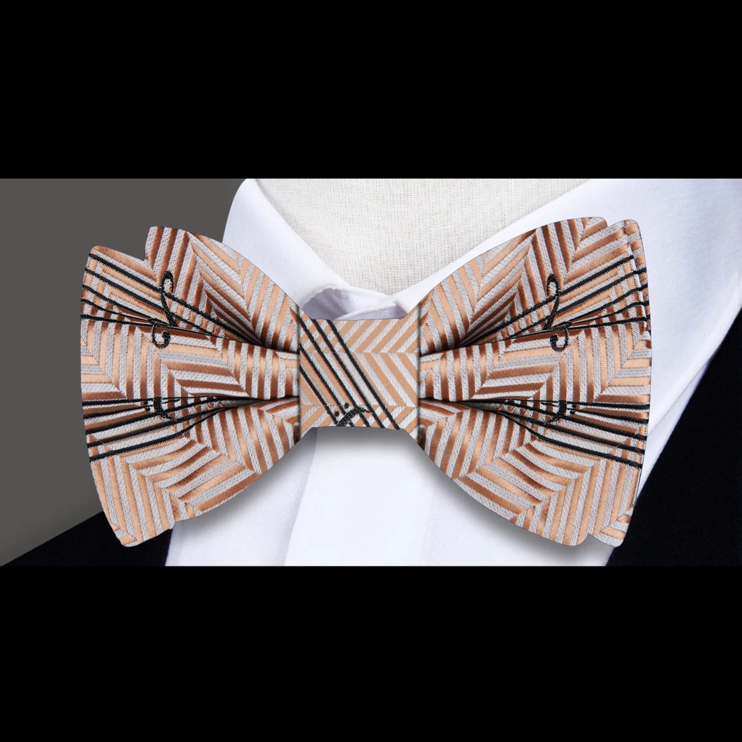 Elegant silk bow tie with musical notes, suitable for music-themed parties