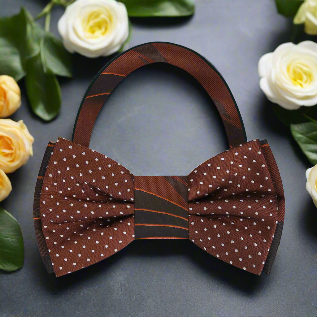Man adjusting a pre-tied silk bow tie in a formal setting